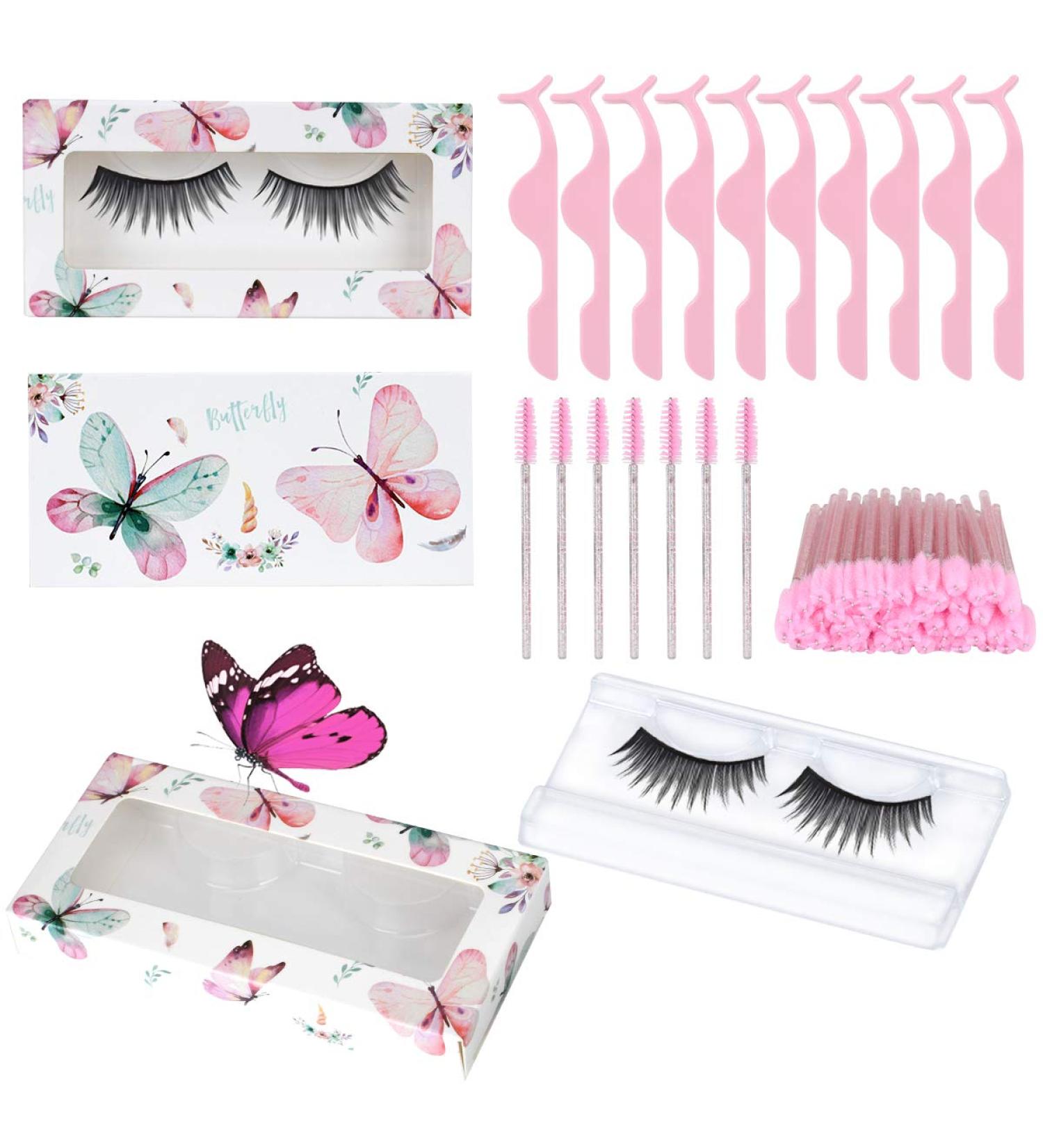 180pcs False Eyelash Kit with 30 Packaging Boxes, Storage Cases, Tweezers, and Brushes - Pink - Buy Online on GoSupps.com