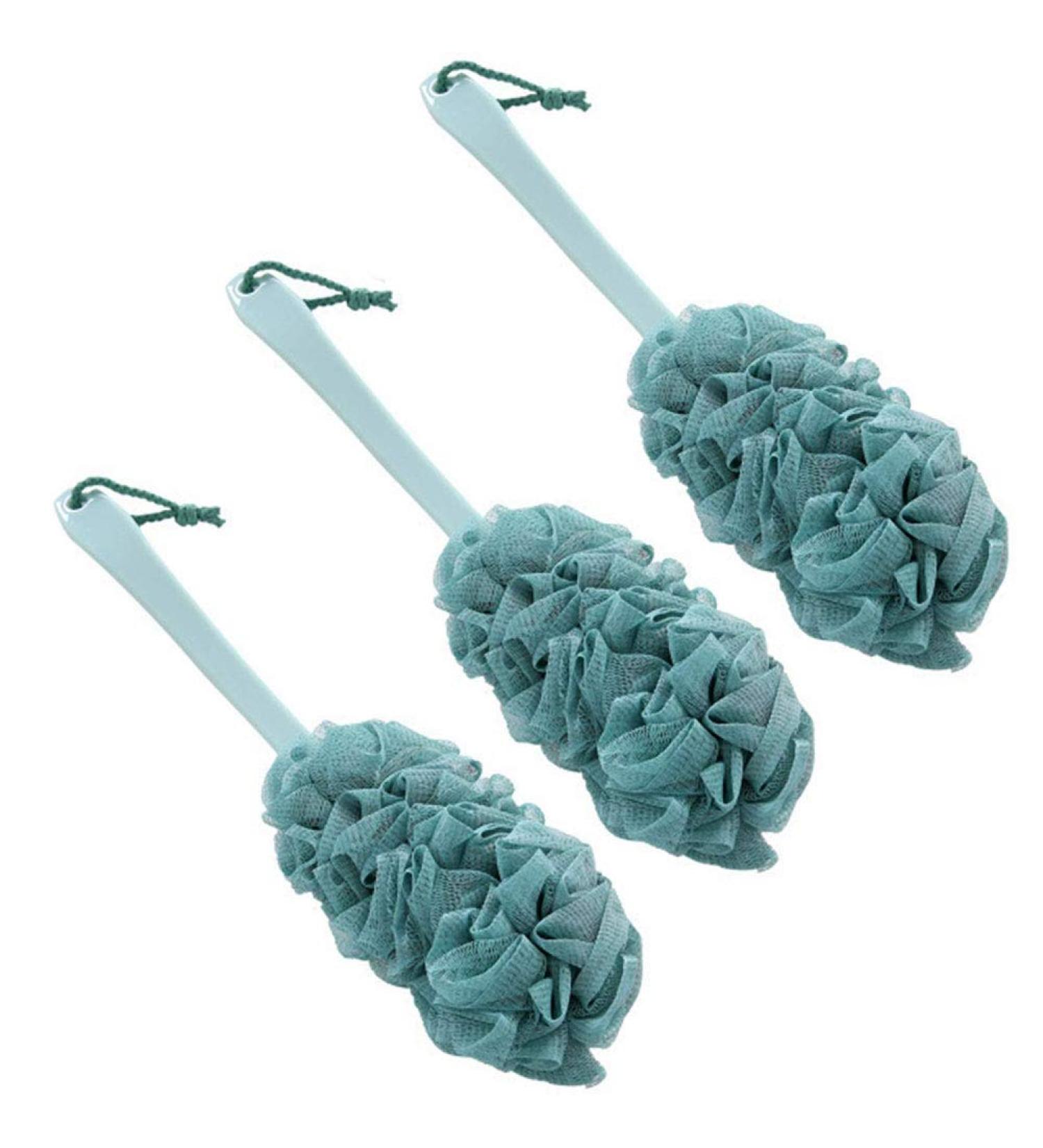 3 Pack Long Handled Shower Body Brush Set with Exfoliating Luffa Bath Sponge - Green - Buy Online on GoSupps.com