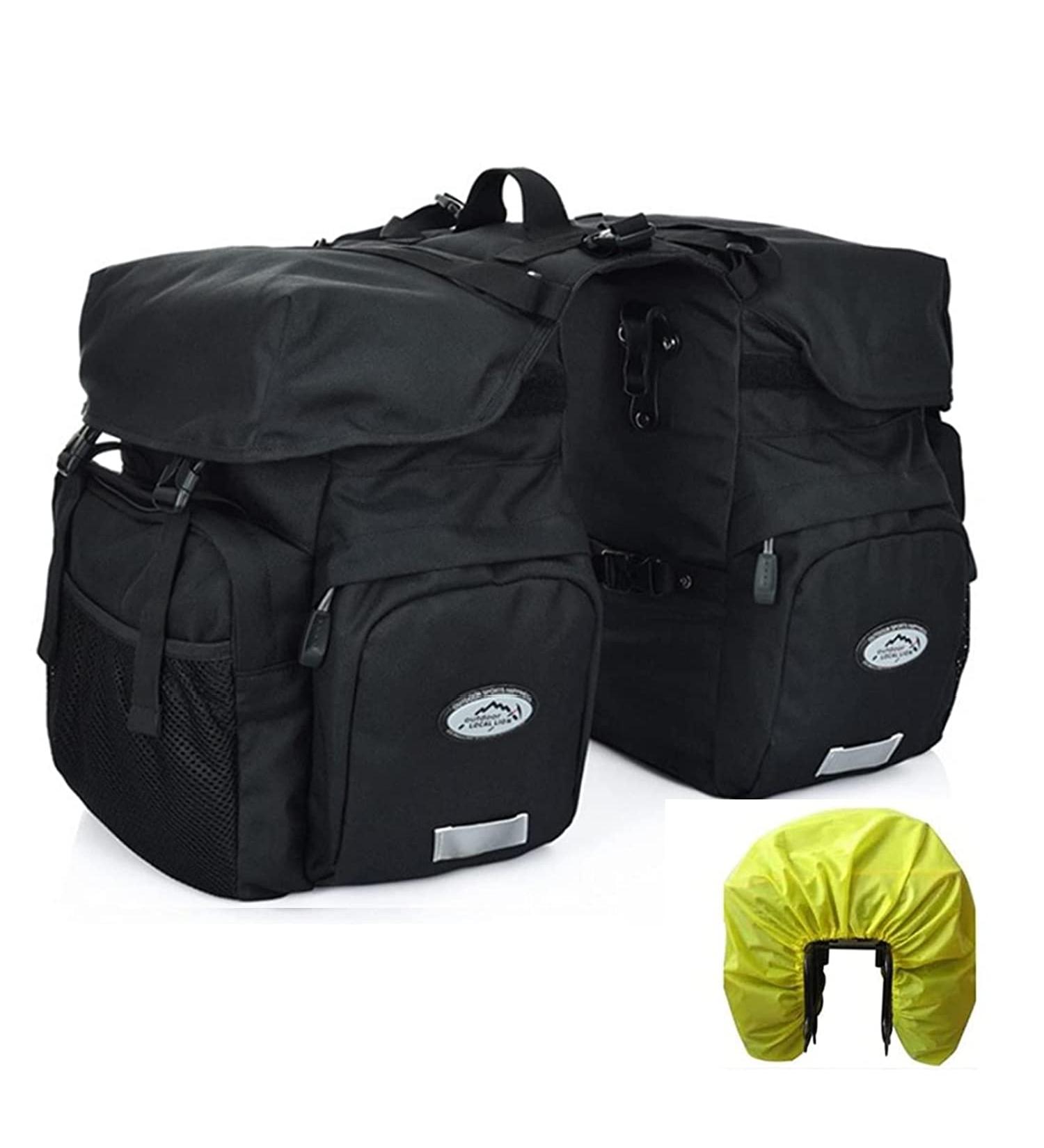 ZTZ Canvas Cycling Bicycle Pannier Rack Trunk, Waterproof Roll-Up Bag in Black - Buy Online on GoSupps.com