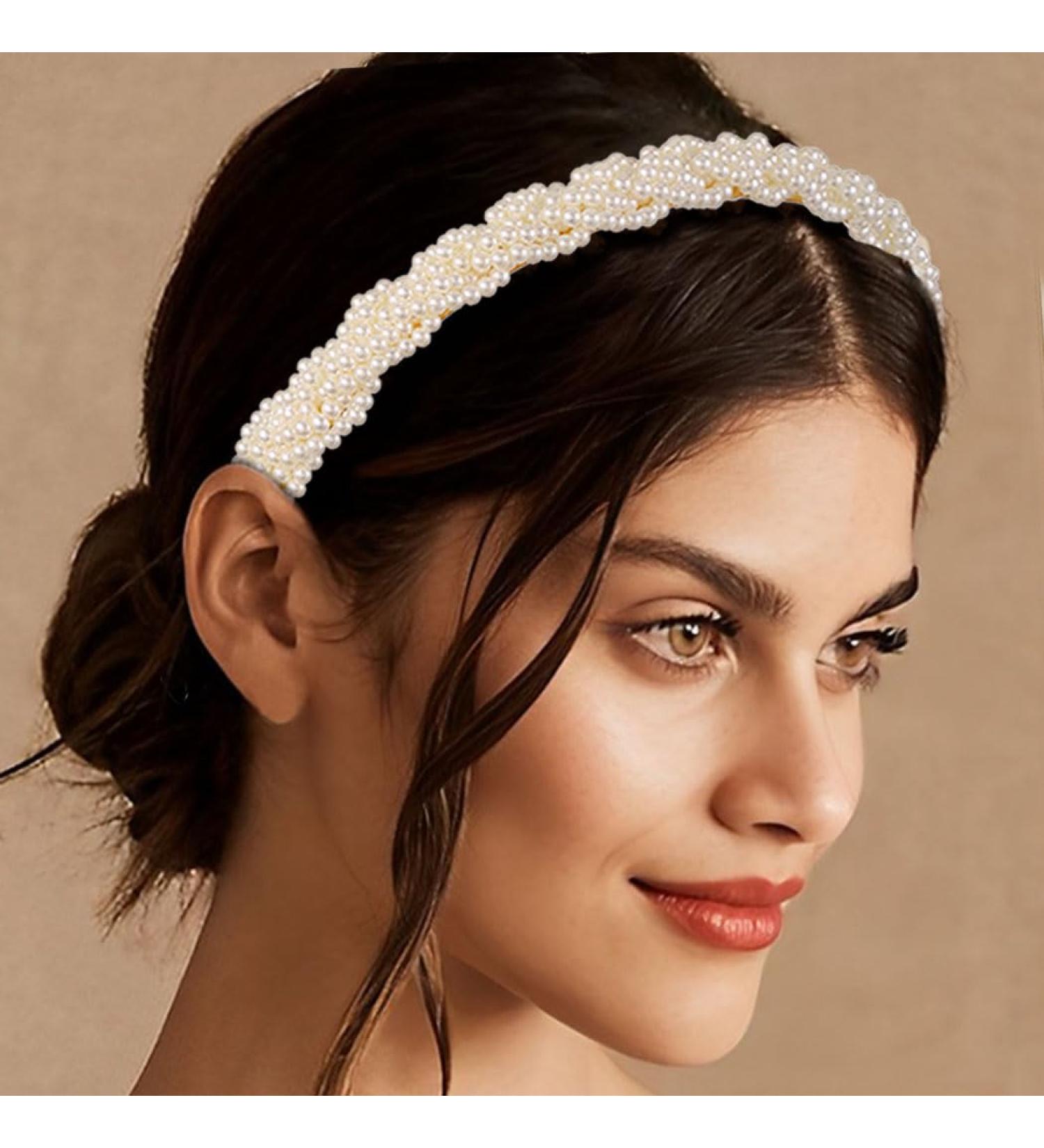 Goresory White Pearl Headbands Bridal Headband Bling Faux Pearl Hairbands Wedding Hair Accessories for Women and Girls - Buy Online on GoSupps.com