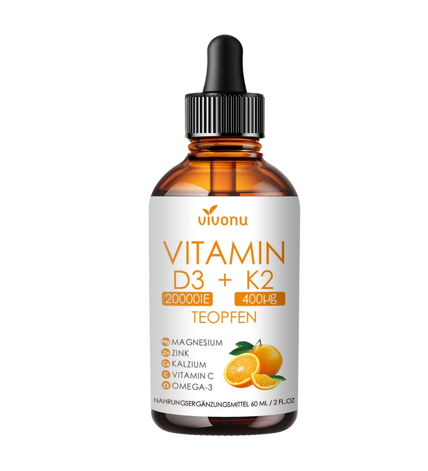 Vitamine D3 K2 20000 UI avec MK7-300 en Huile de coco vierge | Soutient l'Absorption du Calcium et la Sant des Os - du Syst me Immunitaire et du C u - 60 ml