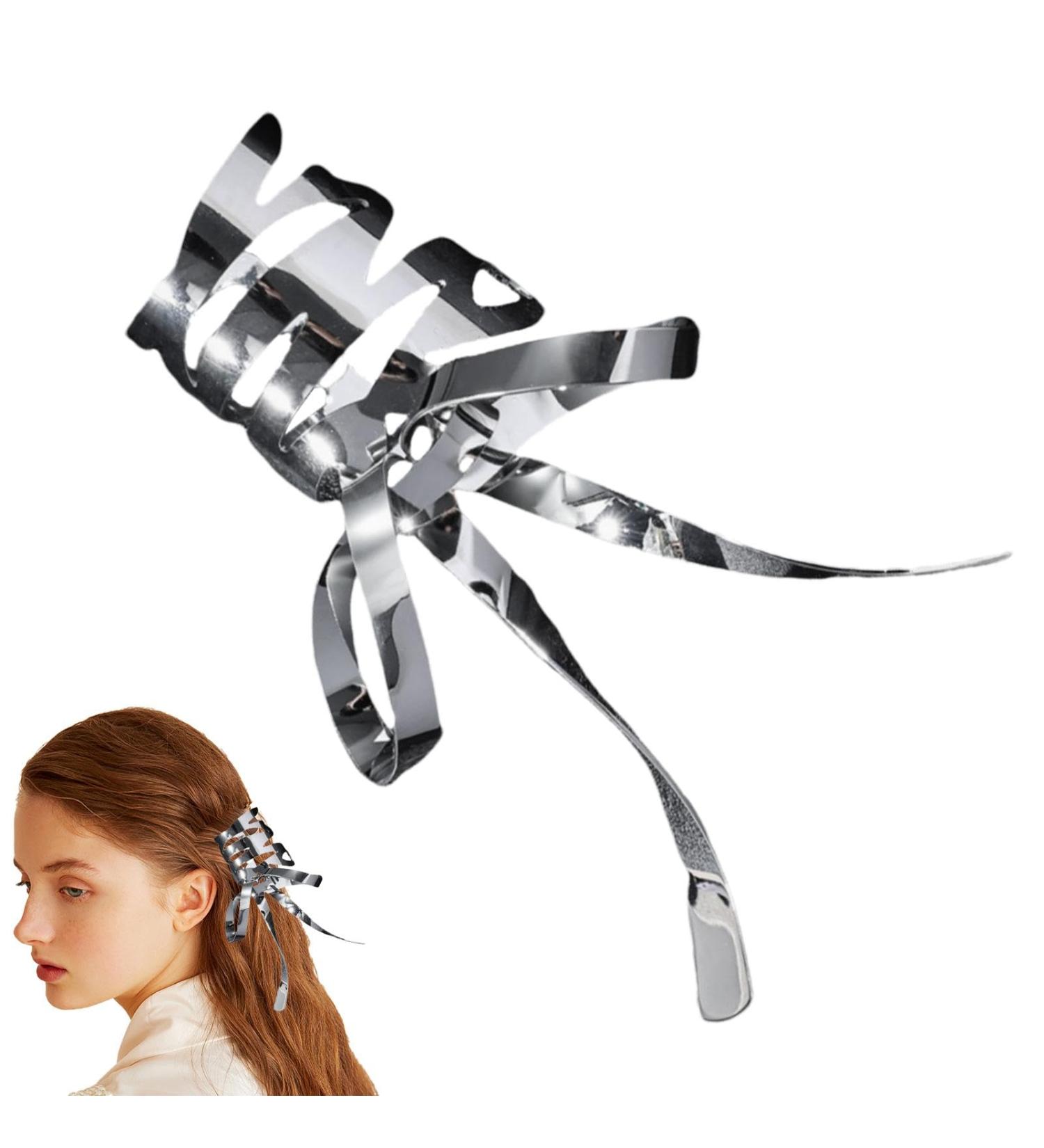 Bow Seamless Hair Clips Girls Retro Barrette - Girls Ponytail Metal Bow Hair Clips for Girls Kids All Ages Women Silver - Buy Online on GoSupps.com