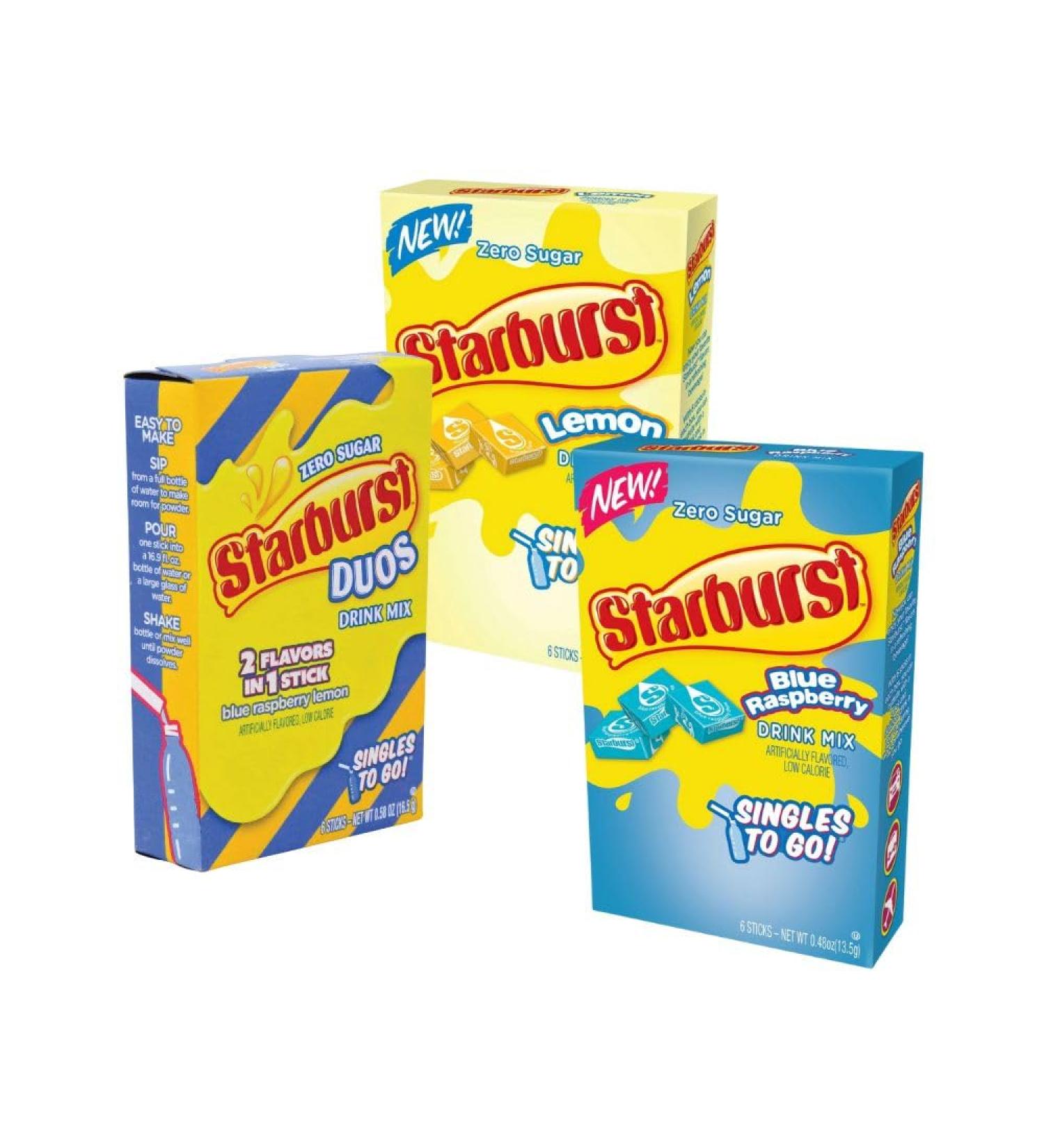 Star-burst Drink Mix 2Flavors in 1Stick Duos Blue Raspberry Lemon and Lemon & Blue Raspberry Singles to go Zero Sugar Juice Drink Mix Low Calorie Drinks 3 Boxes w/ 6 Packets Each (Pack of 3) - Buy Online on GoSupps.com
