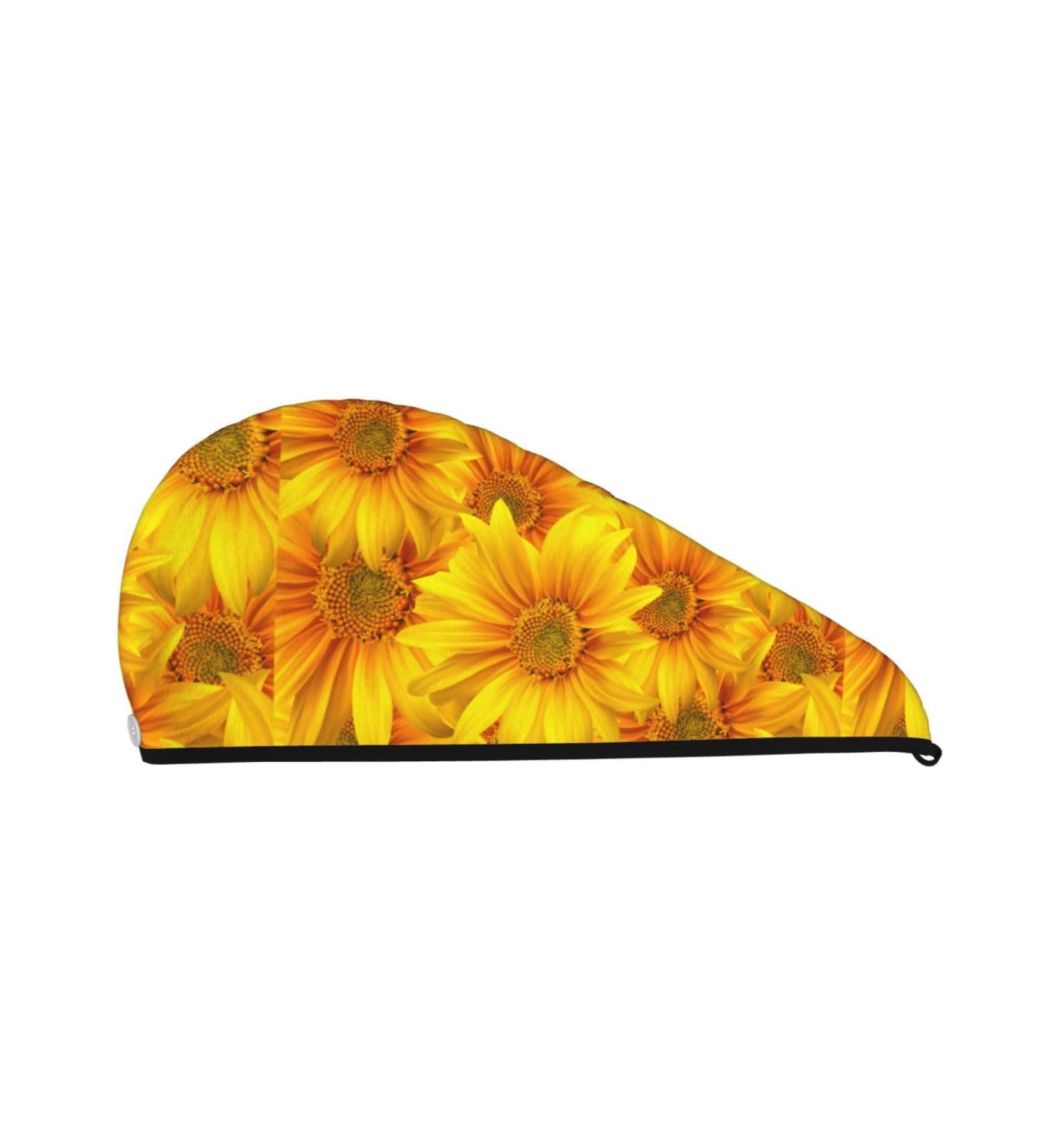 Quick-Dry Hair Towel Wrap with Button - 3D Sunflowers | Hair Turban for Fast Drying | Premium Towel for International Shipping - Buy Online on GoSupps.com