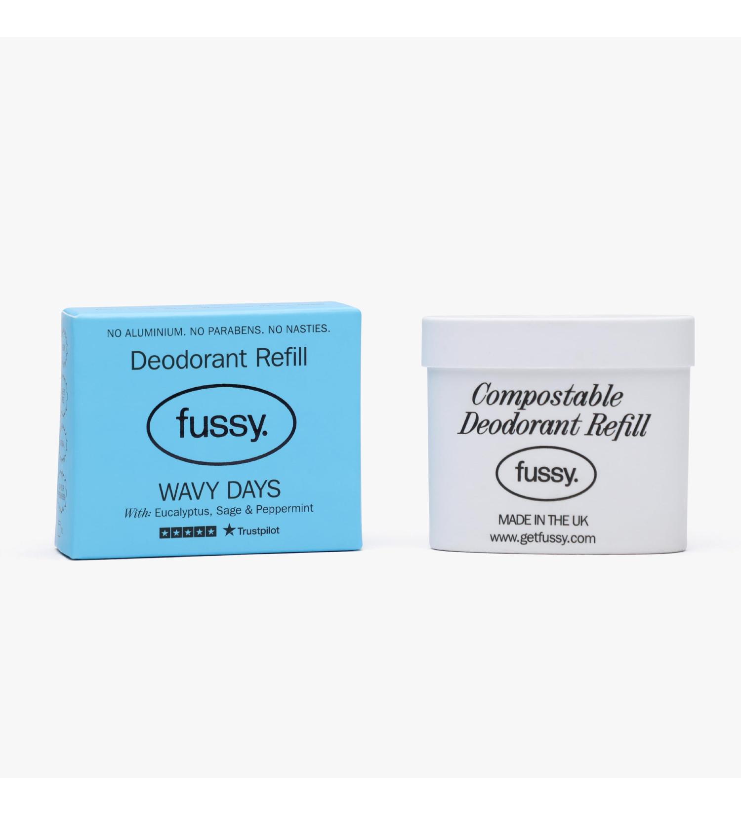 Fussy - Natural Deodorant Refill - Aluminium Free - Mint Scent - 24 Hour Protection - 100% Effective - Wavy Days - Peppermint Eucalyptus & Sage - Vegan & Cruelty Free 1 count (Pack of 1) Wavy Days Mint - Buy Online on GoSupps.com