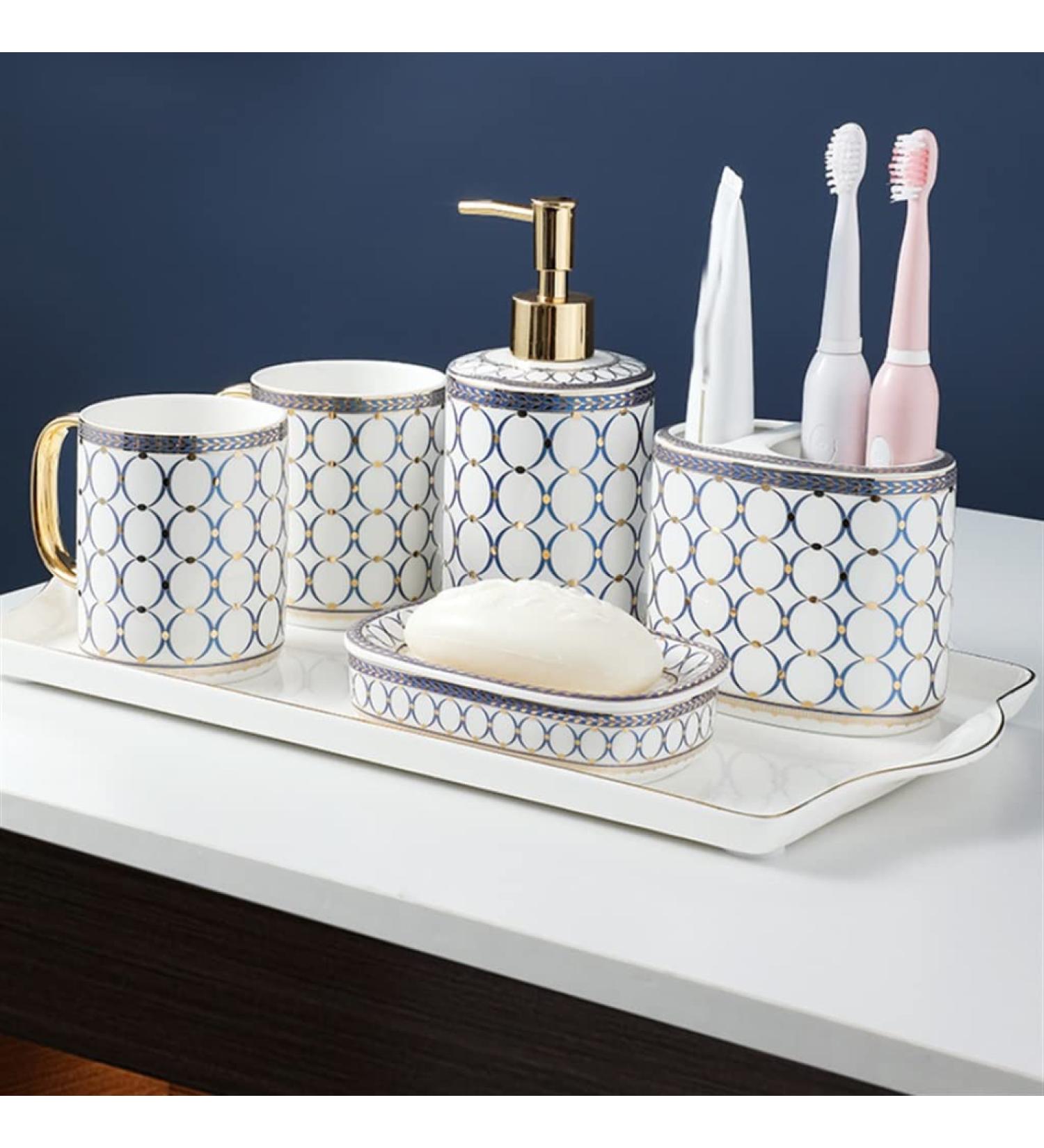 Couple Ceramic Toothbrush Cup Set - Stylish Mouthwash Cups for Bathroom | Perfect Gift for Commemoration Day - Buy Online on GoSupps.com