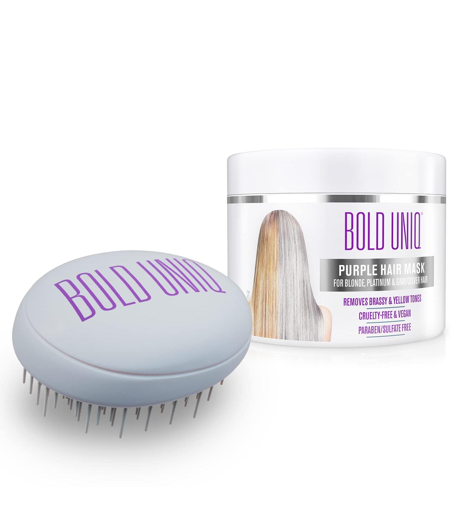 Purple Hair Mask for Blonde, Platinum, Bleached, Silver, Gray Hair + Detangling Brush Bundle | Neutralize Yellow Tones, Condition Dry Hair | Cruelty-Free & Vegan - Buy Online on GoSupps.com