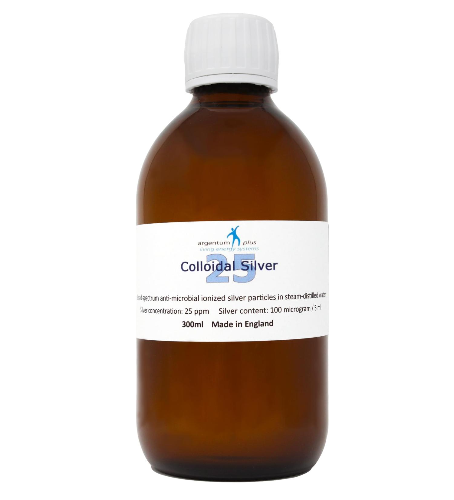 Argentum Plus 25ppm Colloidal Silver 300ml in Amber Glass Bottle with 15ml Dosage Cup - Buy Online on GoSupps.com