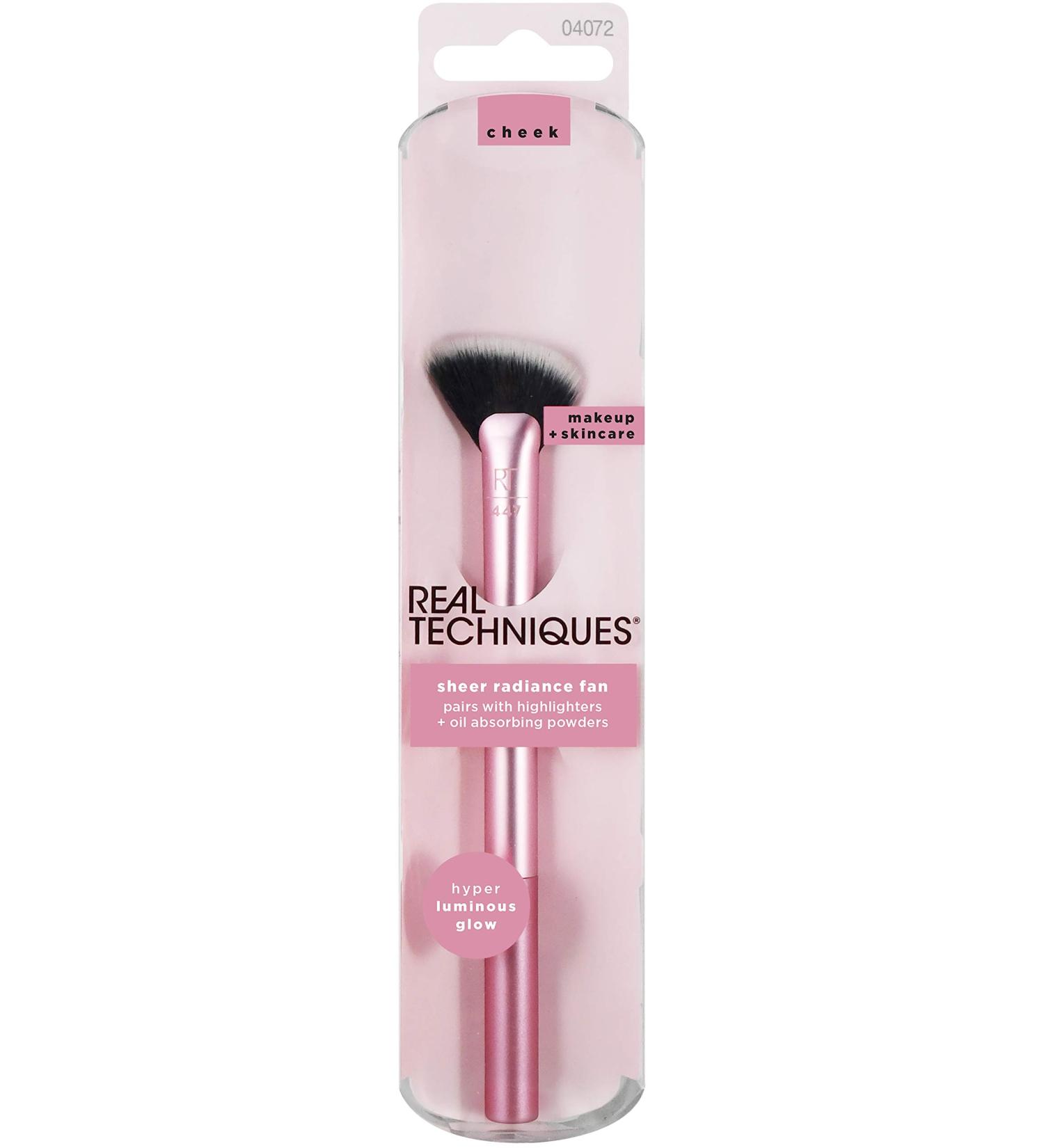 Real Techniques Sheer Radiance Fan Makeup Brush - Cruelty Free Highlighter Tool with Face Glow Benefits | Aluminum Ferrules, Pink - 1 Count - Buy Online on GoSupps.com