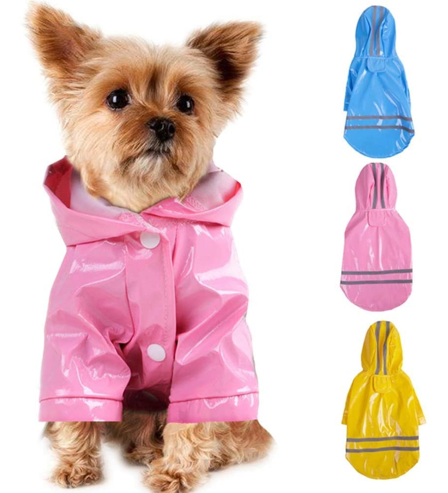 Outdoor Puppy Pet Rain Coat with Hood Waterproof Jackets PU Reflective Raincoat for Dogs Cats Apparel Clothes XL Pink - Buy Online on GoSupps.com