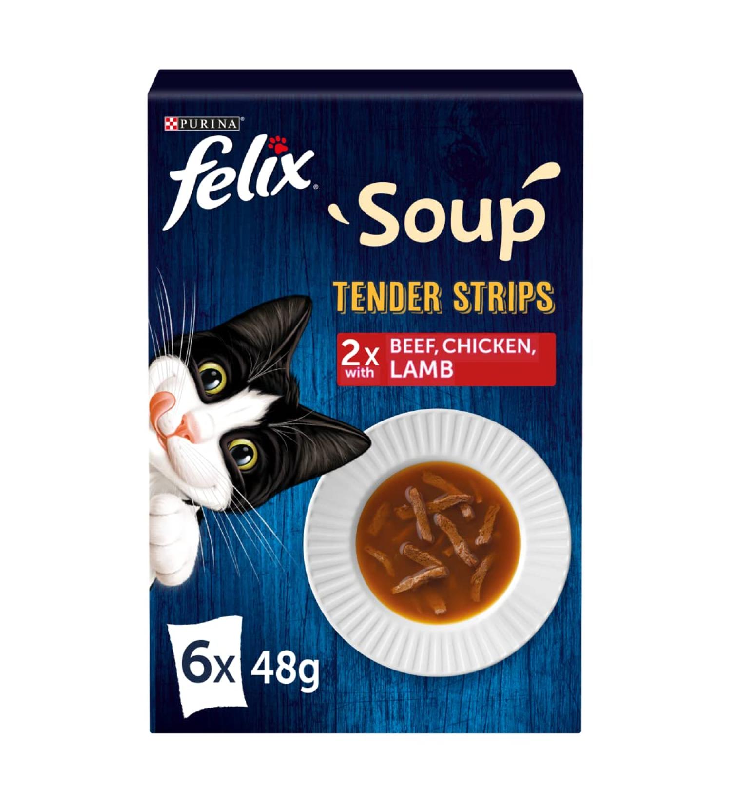 Felix Soup Cat Food Tender Strips Farm Selection Cat Food 6x48g Pack of 8 - Buy Online on GoSupps.com