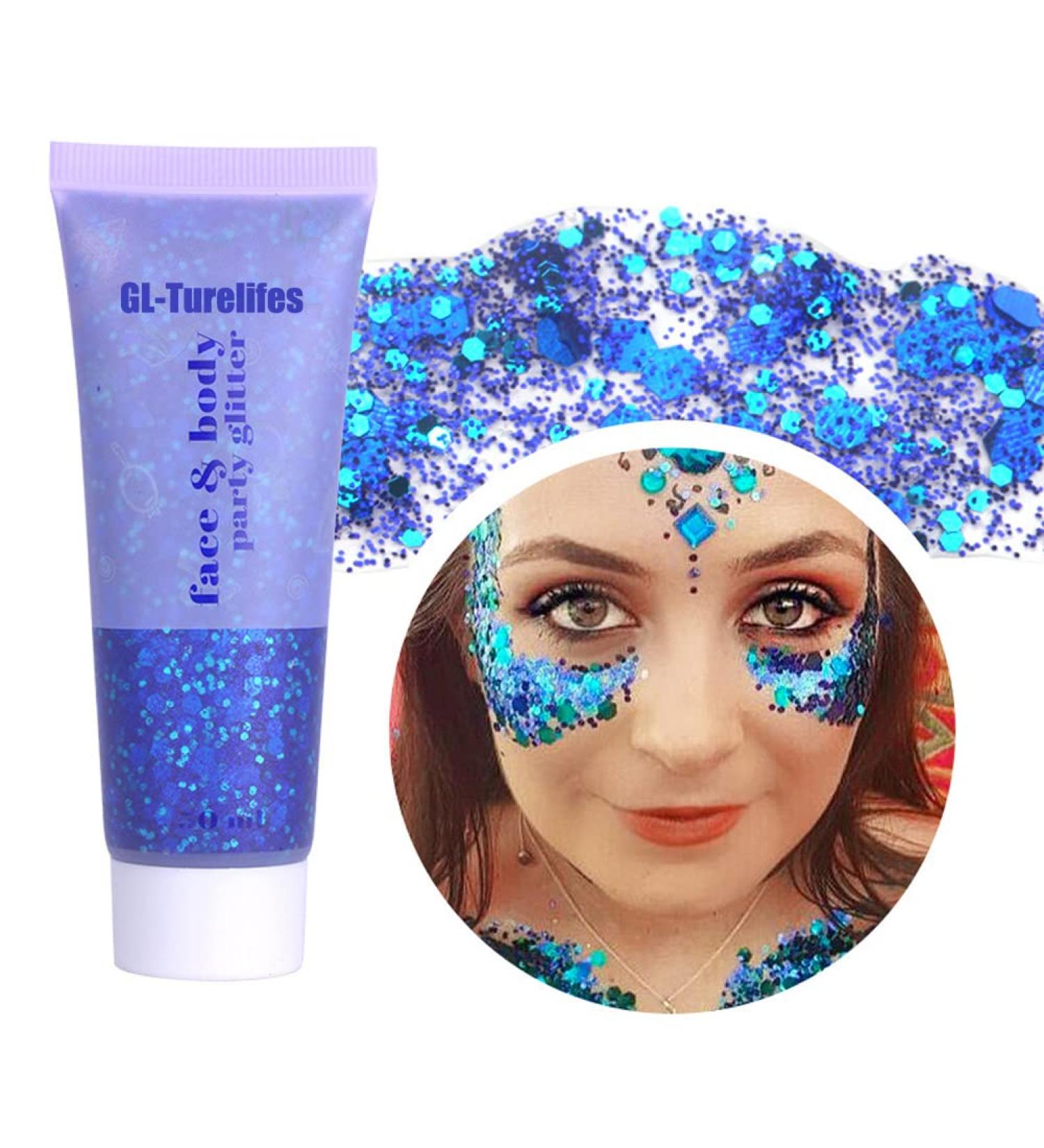 GL-Turelifes Chunky Glitter Gel 50ml - Blue Festival Cosmetic Glitter for Face, Hair, Nails, and Makeup - Long Lasting and Easy to Apply/Remove - Buy Online on GoSupps.com