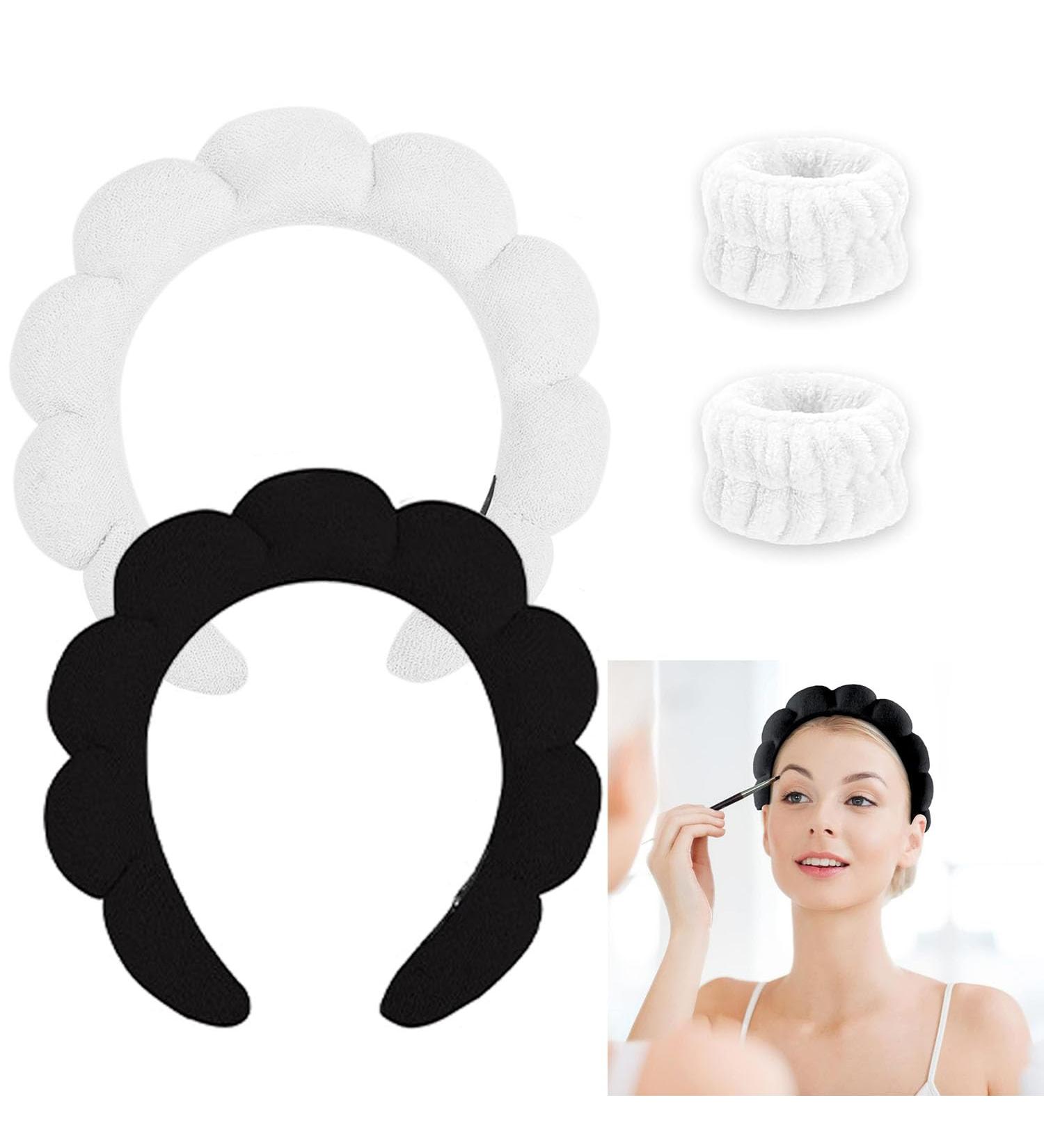 Spa Headband Set for Women - Soft Terry Cloth Headband for Face Washing and Makeup - Bubble Skincare Headband with Wristbands - Black+White - Perfect Gift Idea - Buy Online on GoSupps.com