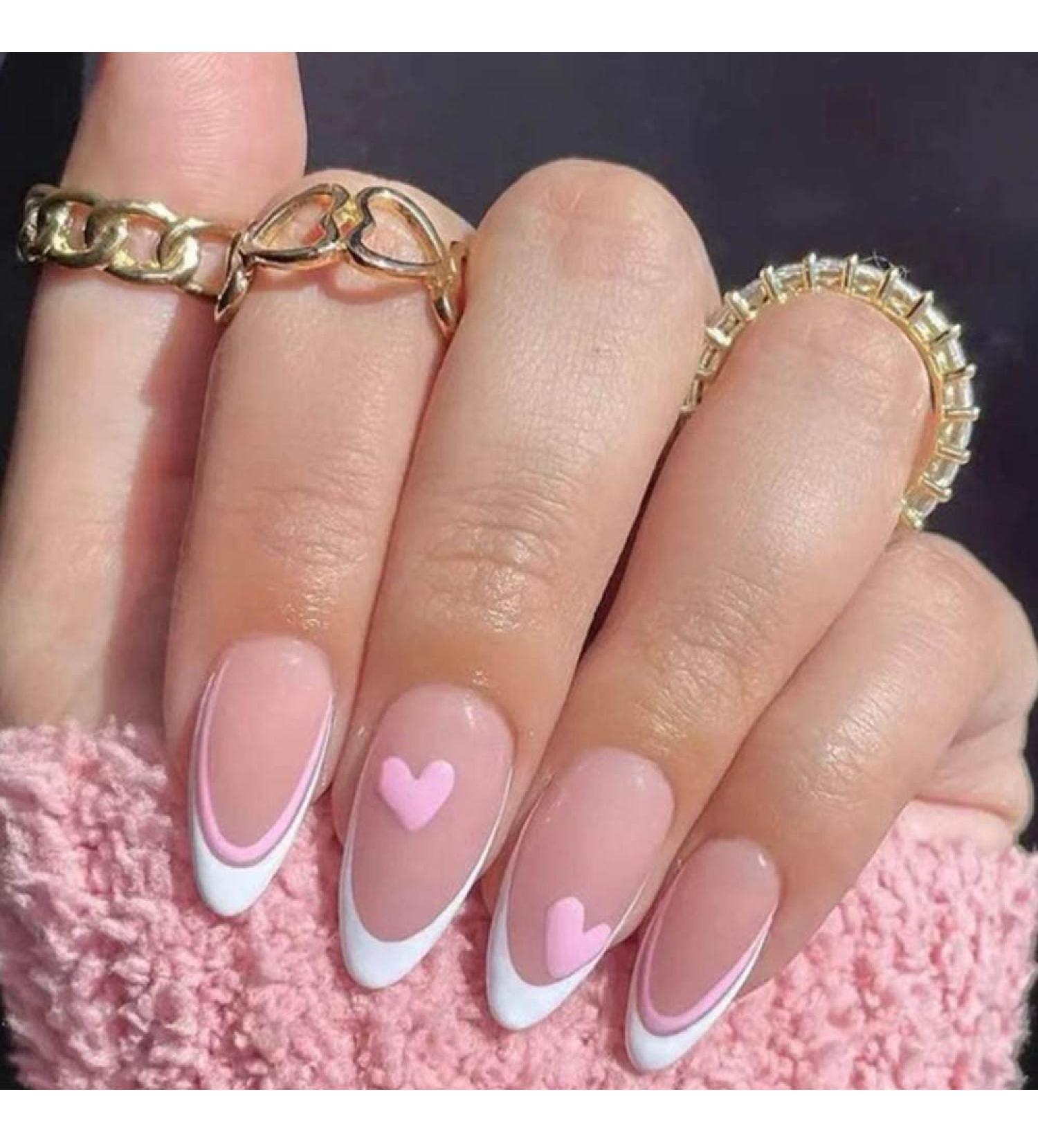 Foccna Pink Press On Nails - 24Pcs Medium Almond French Fake Nails for Nail Art Manicure - Buy Online on GoSupps.com