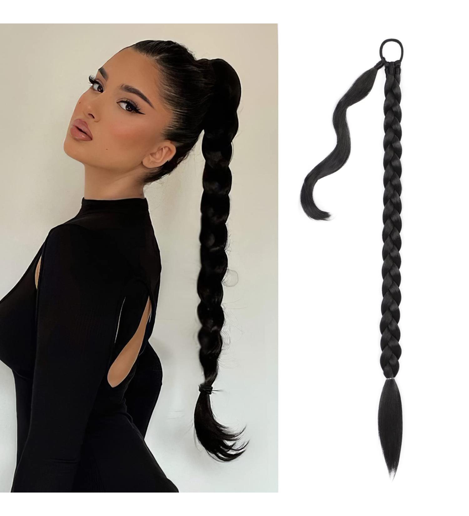 NANNAN 32 Long Black Braided Ponytail Extension | Synthetic Hair | Wrap Around Hair Braid for Women| Daily Wear Hair Piece - Buy Online on GoSupps.com