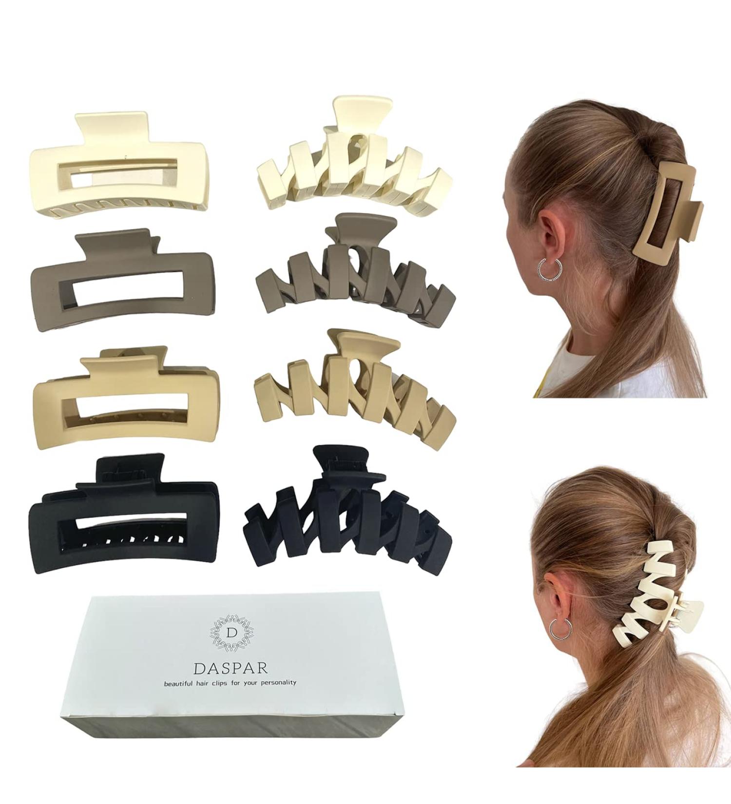 8Pack 4.3 Large Hair Claw Clips for Thin Thick Curly Hair - DASPAR 2 Styles, 4 Neutral Colors - Nonslip, Strong Hold Matte Clips for Women - Buy Online on GoSupps.com