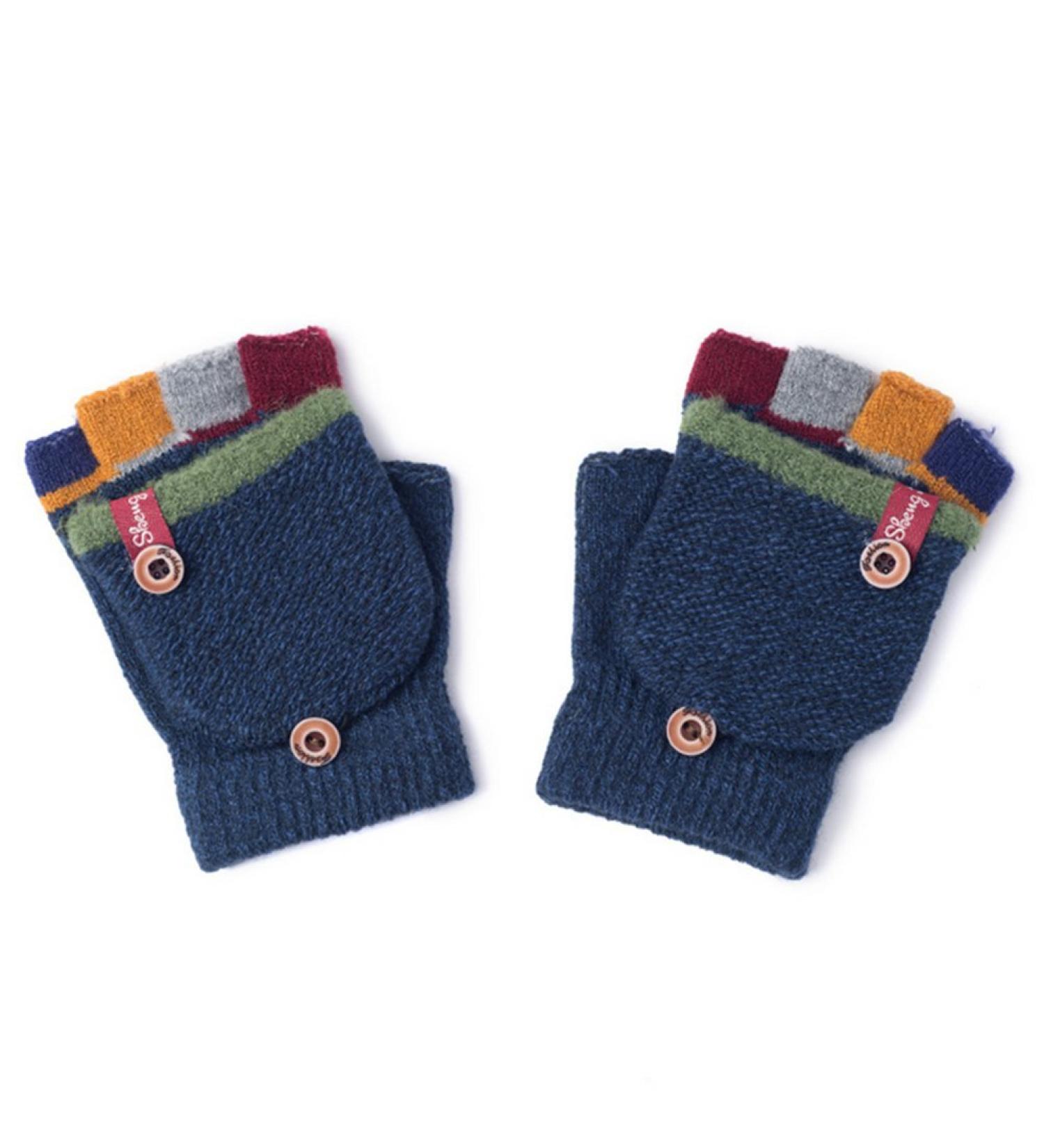Kids Knitted Mittens | Dark Blue | Autumn & Winter Warm Gloves | Ages 3-6 - Buy Online on GoSupps.com