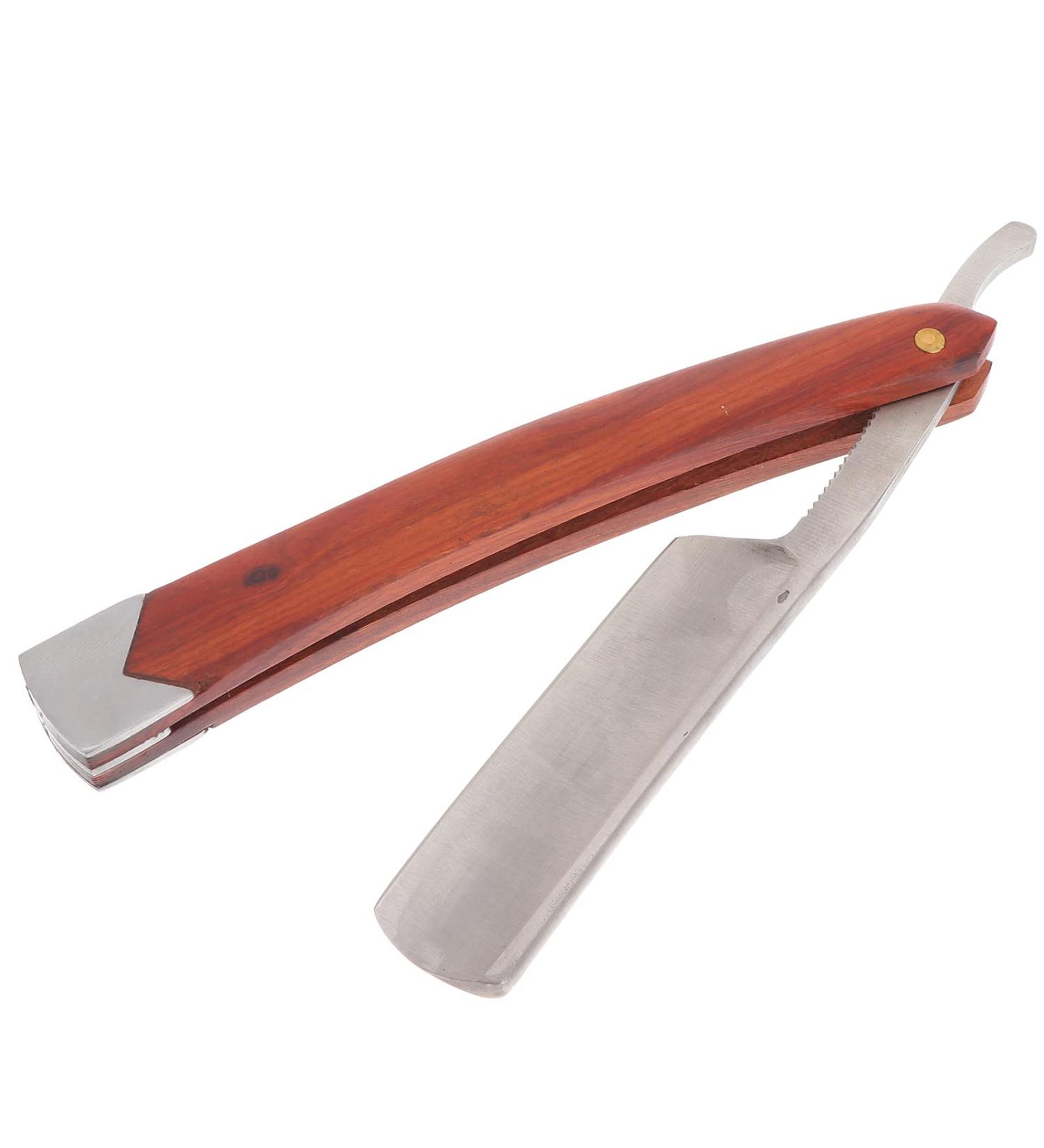 Lurrose Carbon Steel Straight Razor Kit | Professional Men's Straight Edge Barber Razor with Vintage Wood Handle for Precision Shaving - Buy Online on GoSupps.com