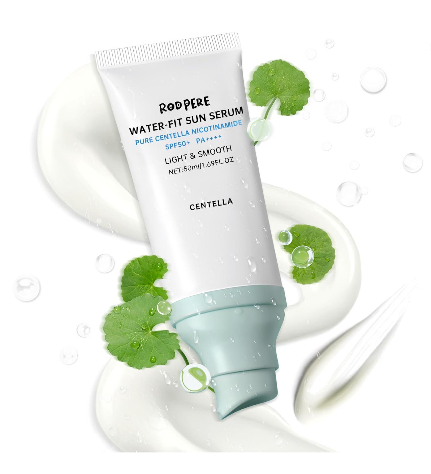 Centella Sunscreen SPF 50+ PA++++, 50ml Korean Sun Screen With Niacinamide For Face & Body, Gentle Water - Fit Sun Serum For Oily & Dry Skin, Long Lasting Moisturizing, No White Cast, Travel Size Blue - 1PCS - Buy Online on GoSupps.com