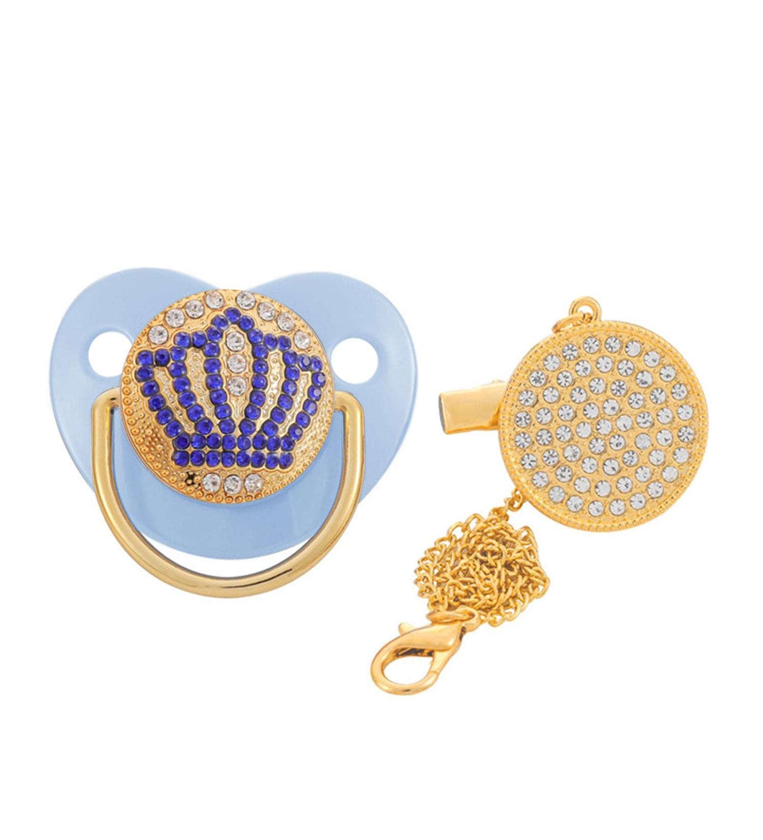 Kisbeibi Baby Pacifier - Liquid Silicone Cute Pacifier with Diamond Crown for Newborns (0-6 Months) - Blue - Buy Online on GoSupps.com