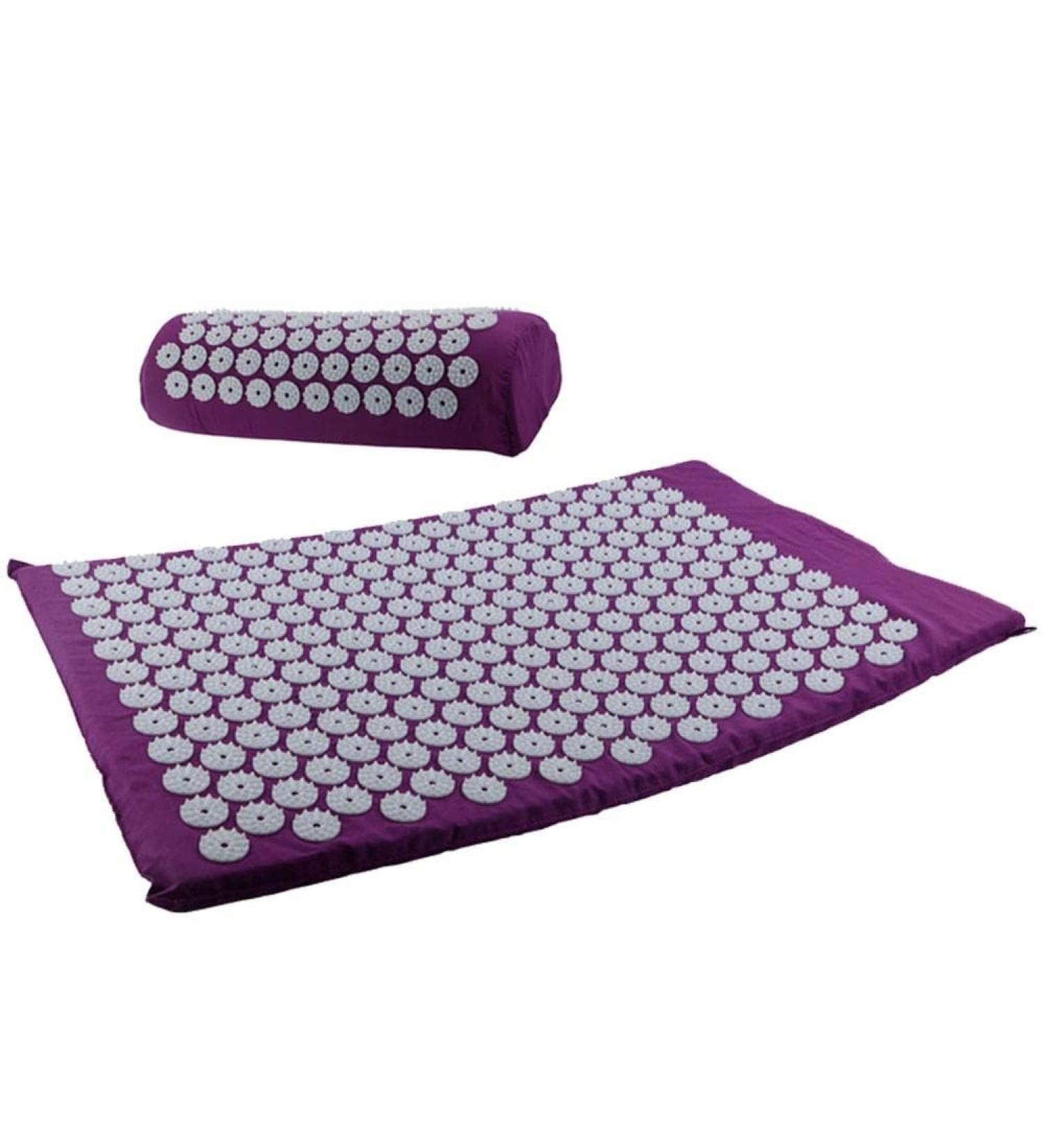 Ruluti Massage Yoga Mat Set - Acupressure Pillow & Travel Bag for Backrest & Neck Pain Relief - Relax Muscles & Linder Insomnia (Purple) - Buy Online on GoSupps.com