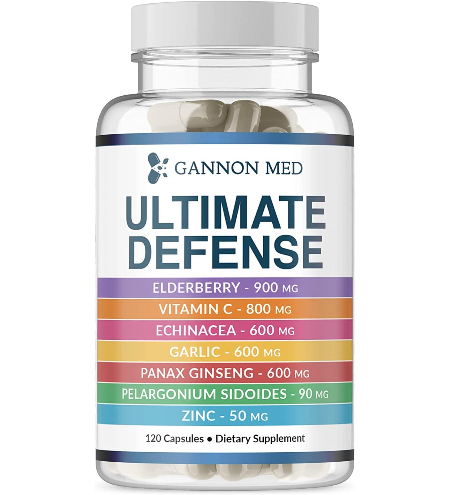 GANNON MED Ultimate Defense Immunity Vitamins | 120 Capsules for Adults & Kids | Elderberry, Vitamin C, Echinacea, Garlic, Ginseng, Zinc | Immune Support - Buy Online on GoSupps.com
