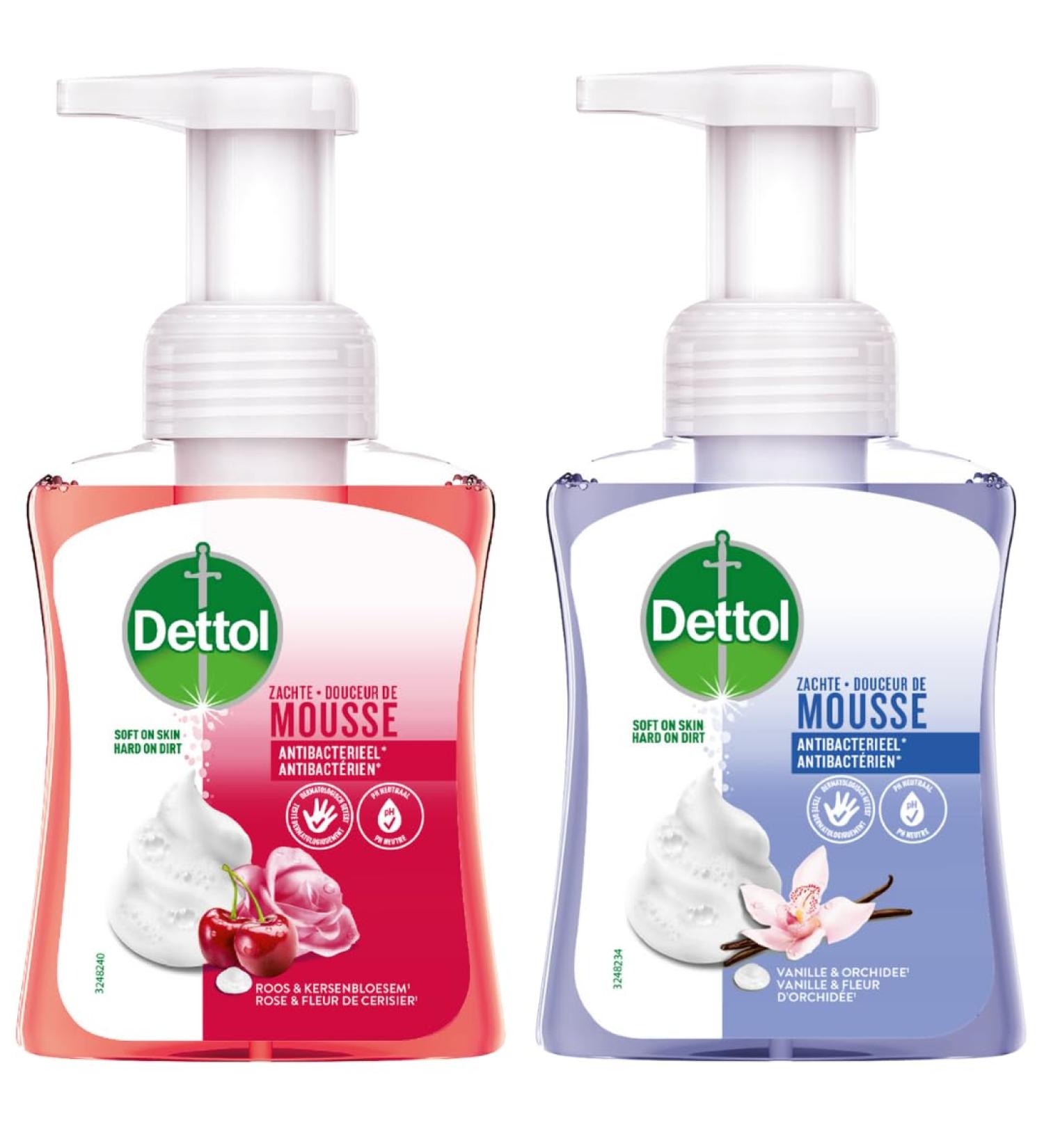 Dettol - Lot de 2 mousses savon - Savon pour mains - Vanille & Orchid e et Rose & Fleur de Cerisier 250 ml (Lot de 2) - Buy Online on GoSupps.com