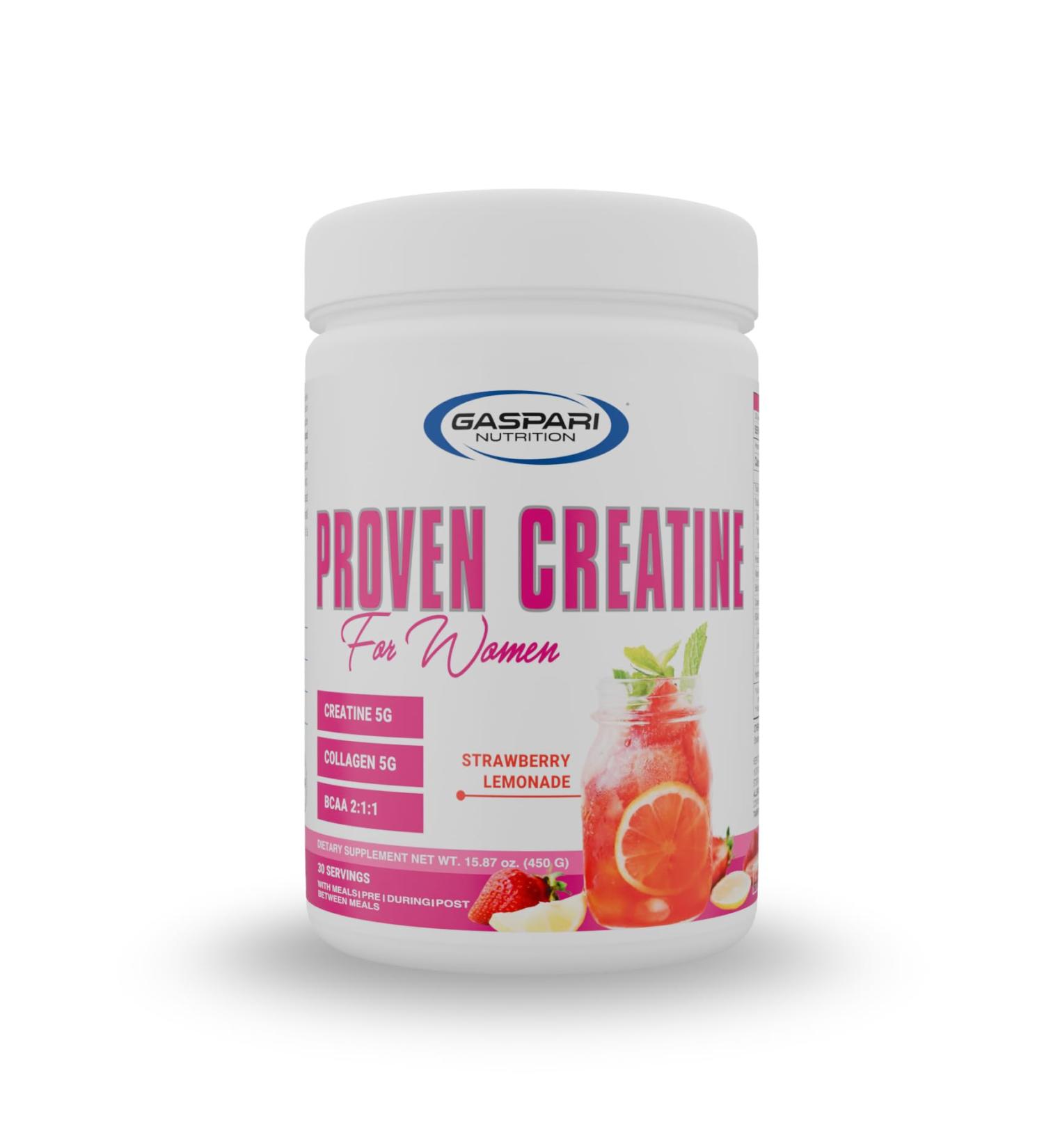 Gaspari Nutrition Proven Creatine for Women 5g of Creatine 5g of Collagen Vitamin C and Collagen Clean Natural Formula Electrolytes for Hydration (30 Servings Strawberry Lemonade) Strawberry Lemonade 15.86 Ounce (Pac  - Buy Online on GoSupps.com