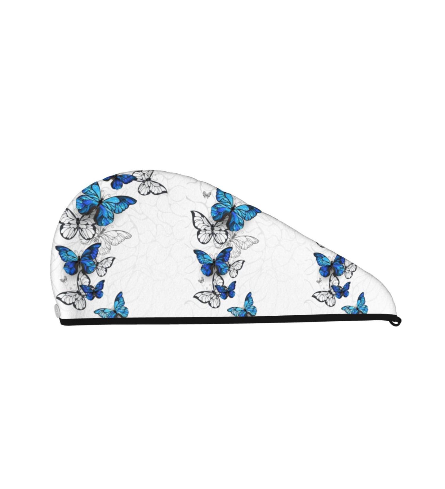 Hair Towel Wrap - Quick Drying Blue Butterflies Turban | Soft Hair Drying Towel with Button - Buy Online on GoSupps.com
