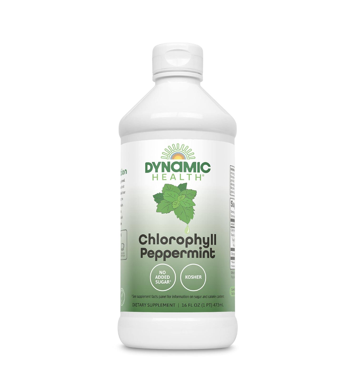 Dynamic Health Liquid Chlorophyll Peppermint 100 mg Sodium Copper Chlorophyllins with Alfalfa and Mulberry Leaves Plant Cleanse and Deodorizing No Added Sugar 16 Fl Oz - Buy Online on GoSupps.com