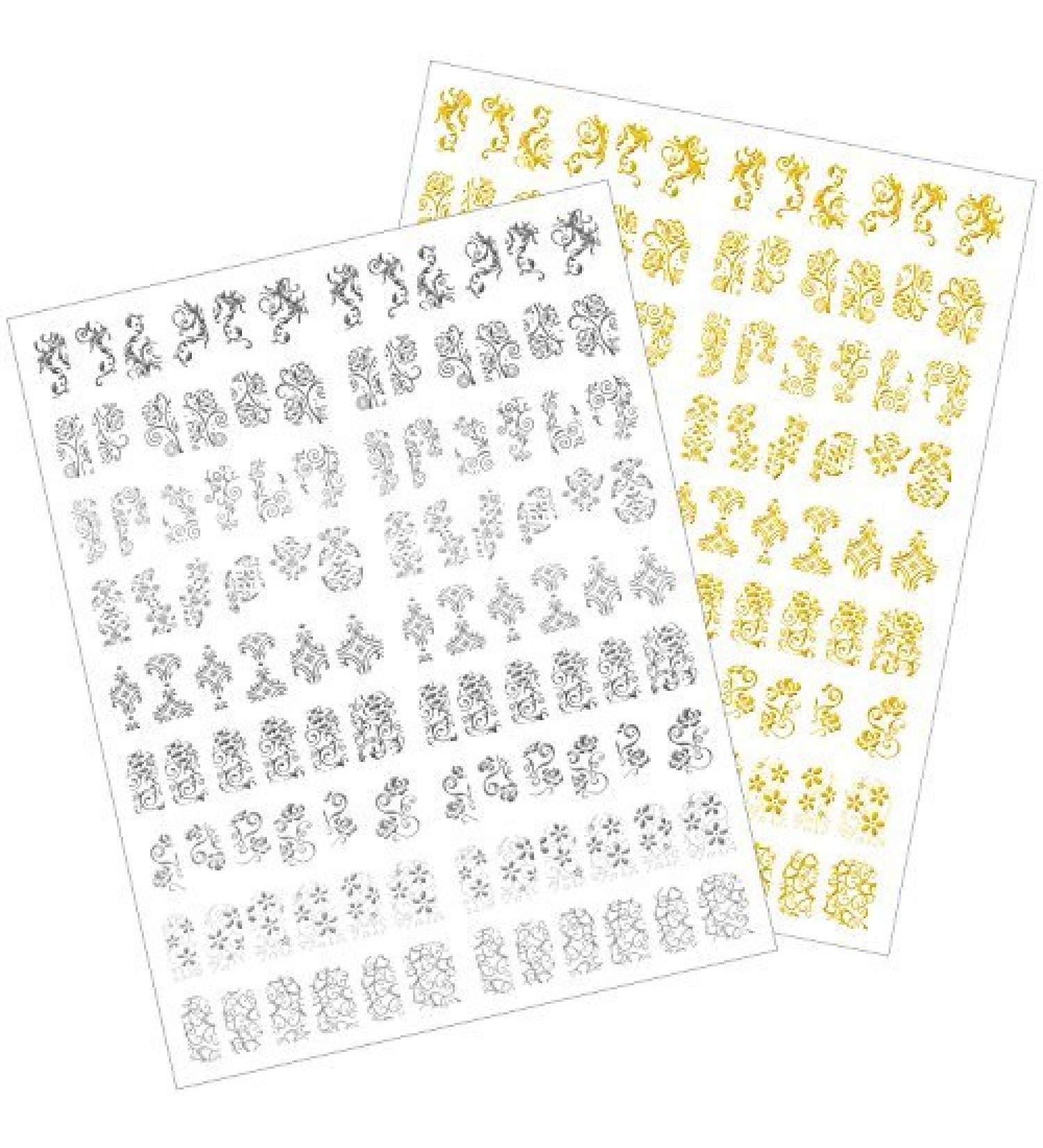 Mudder 216 Pieces 3D Flower Nail Art Stickers Decals - Silver and Gold Self-adhesive Nail Tips Decorations - Buy Online on GoSupps.com