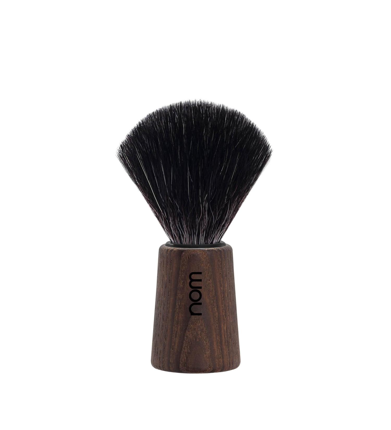 nom - Shaving brush - THEO series - Synthetic fibre Black Fibre - Ash wood stained