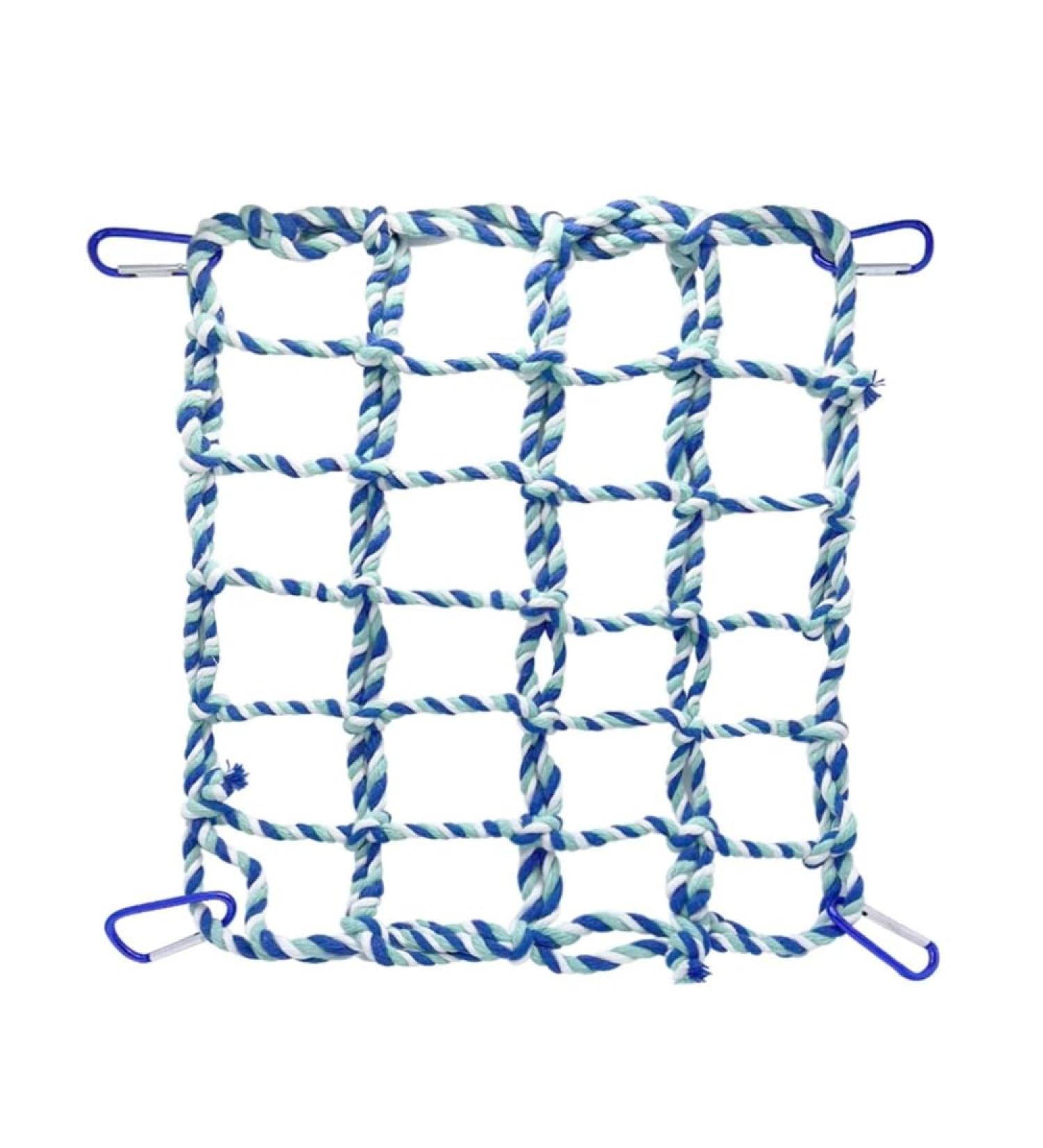 Bird Rope Climbing Network & Hammock Swing - Cotton Climbing Rope for Small Pets | 4 Hooks for Rats Hamsters & Ferrets (27.9 x 20.1cm) - Sky Blue - Buy Online on GoSupps.com