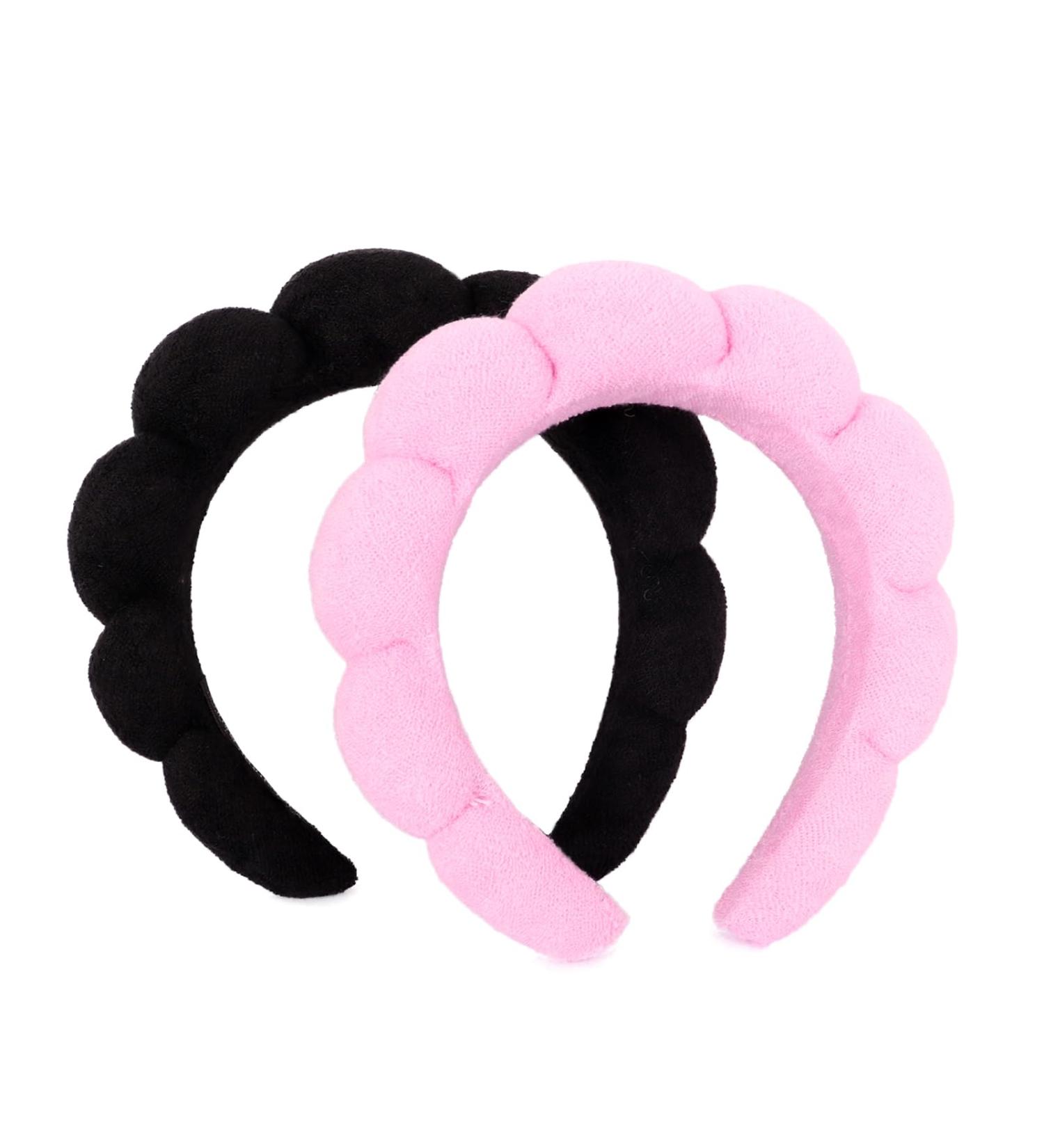 MapofBeauty 2 Pieces Spa Headband Women Fashion Puffy Head Wear Hair Accessory Sponge Soft Hairband (Black/Pink) - Buy Online on GoSupps.com