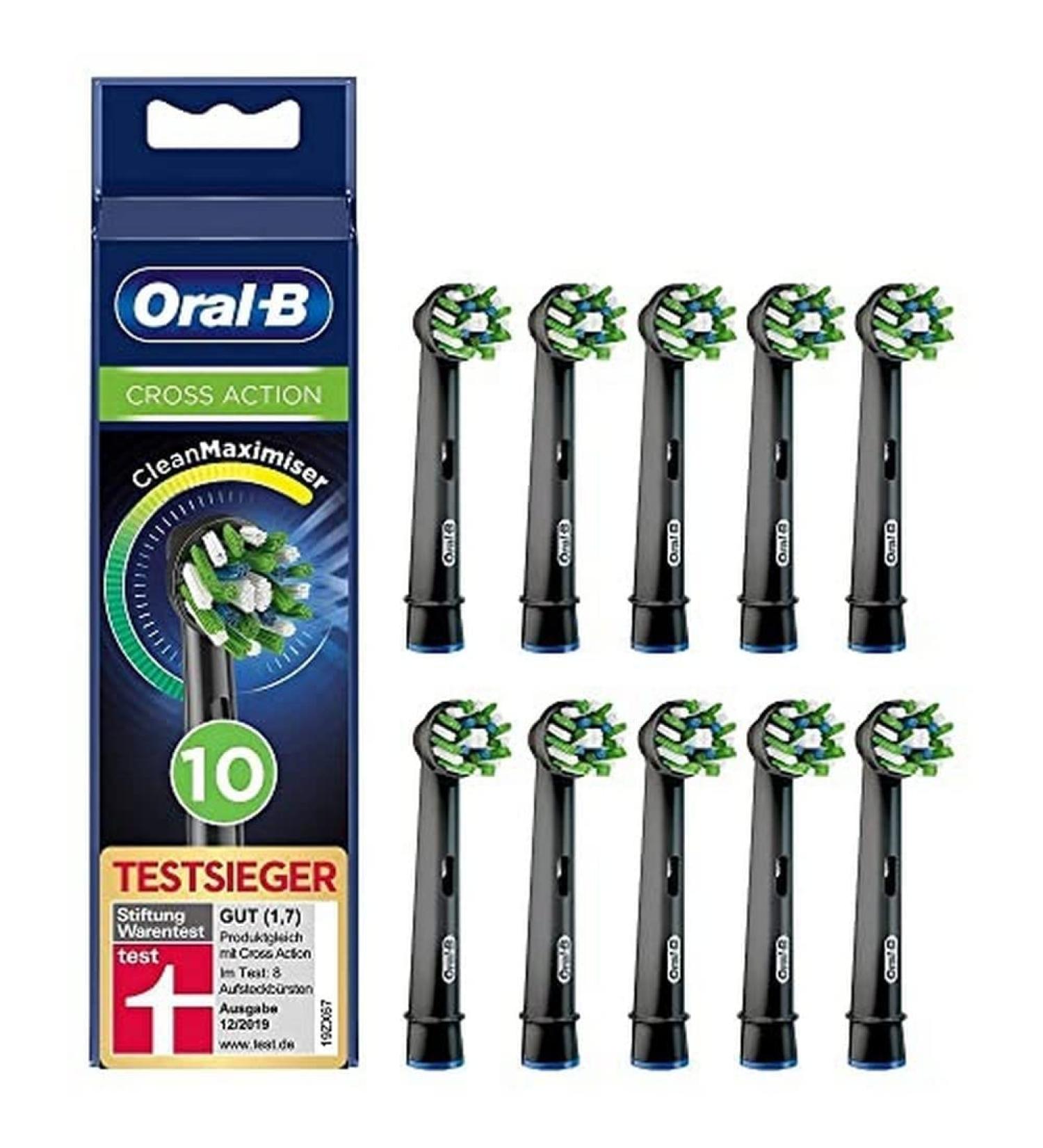 Oral-B CrossAction Black Edition Brush Heads - Pack of 10 with CleanMaximiser Bristles for Holistic Mouth Cleaning - Buy Online on GoSupps.com