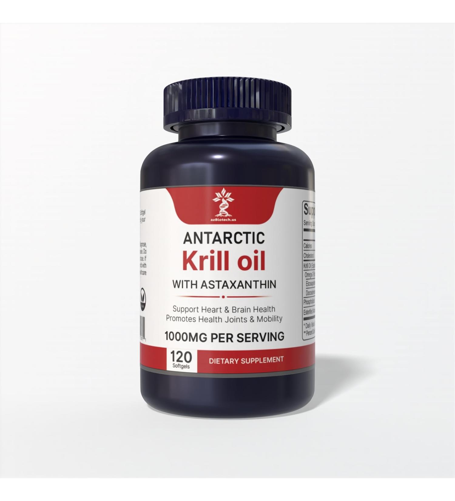 Antarctic Krill Oil 1000mg with Astaxanthin High Phospholipid Content 150mg Esterified Astaxanthin 200mg Phospholipids Omega-3 Supplement 1 Softgel Daily 60 Softgels