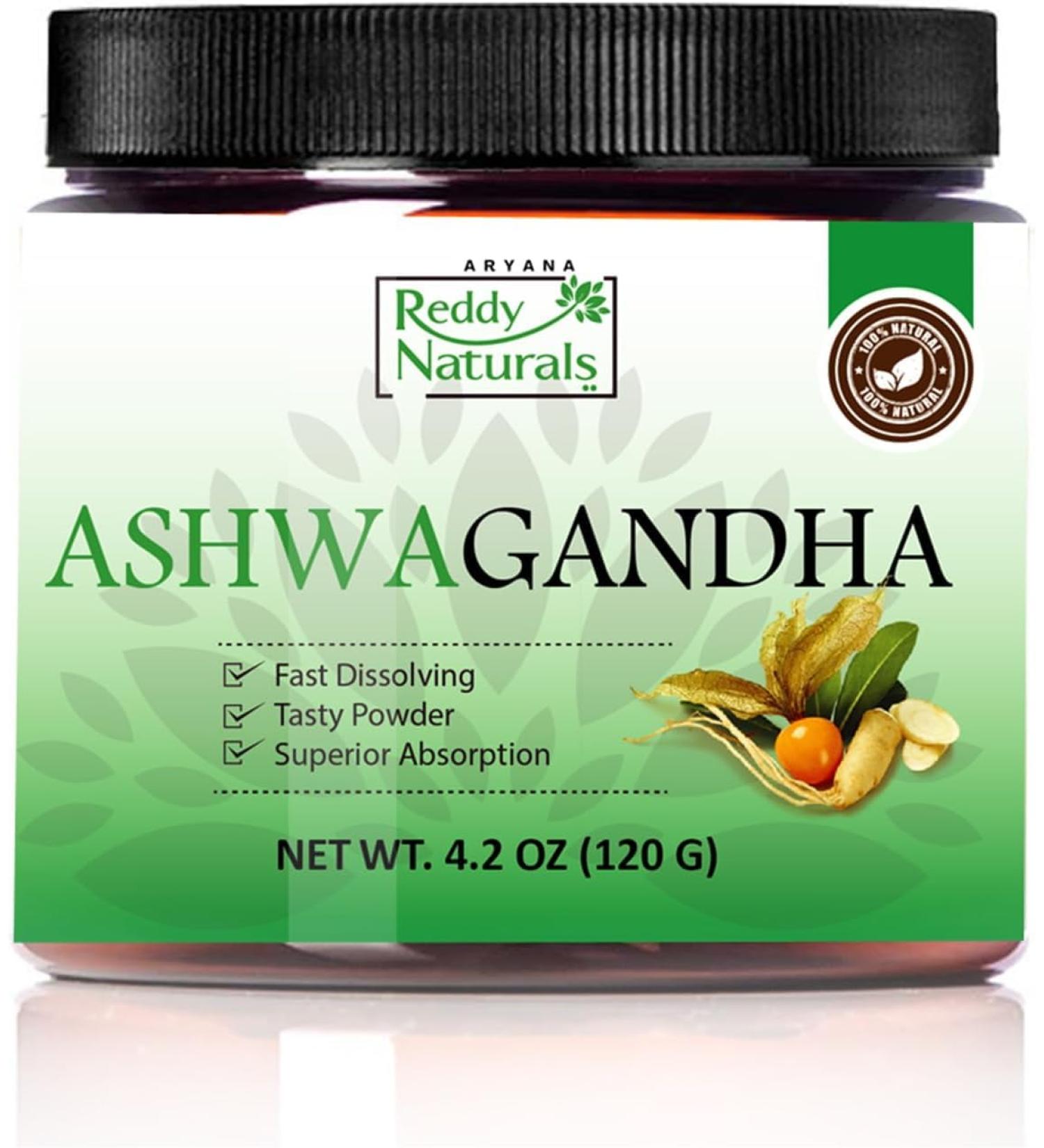 Reddy Naturals Aryana Pure Organic Ashwagandha Powder - High-Potency Root Extract with 10% Withanolides - Natural Orange Flavor for Stress & Energy Support - 4.2 OZ (120g) - Buy Online on GoSupps.com
