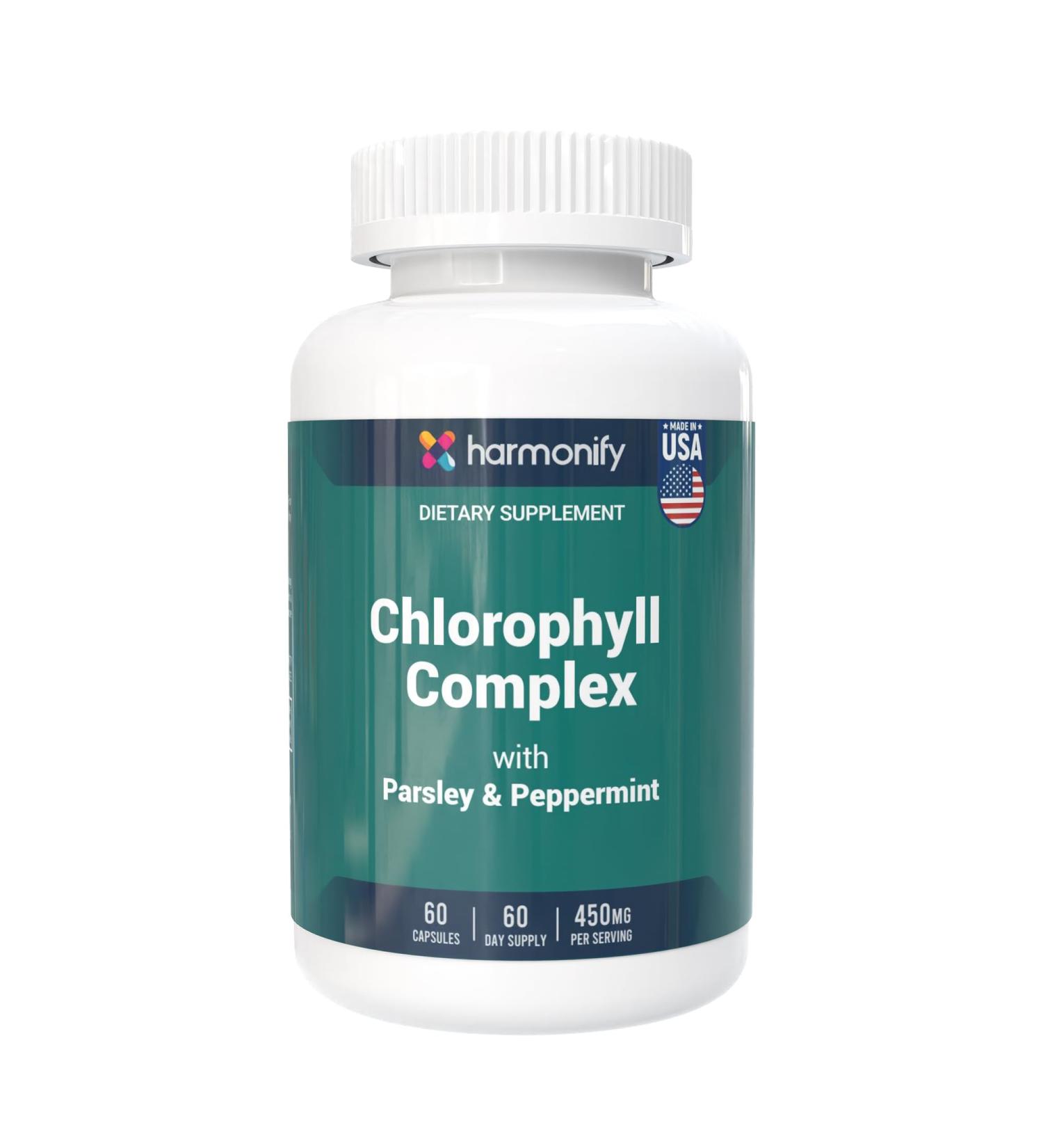 HARMONIFY Chlorophyll Capsules 450mg, Natural Chlorophyll Pills for Women & Men Highly Bioavailable Chlorophyll Supplement 120 Capsules - Buy Online on GoSupps.com