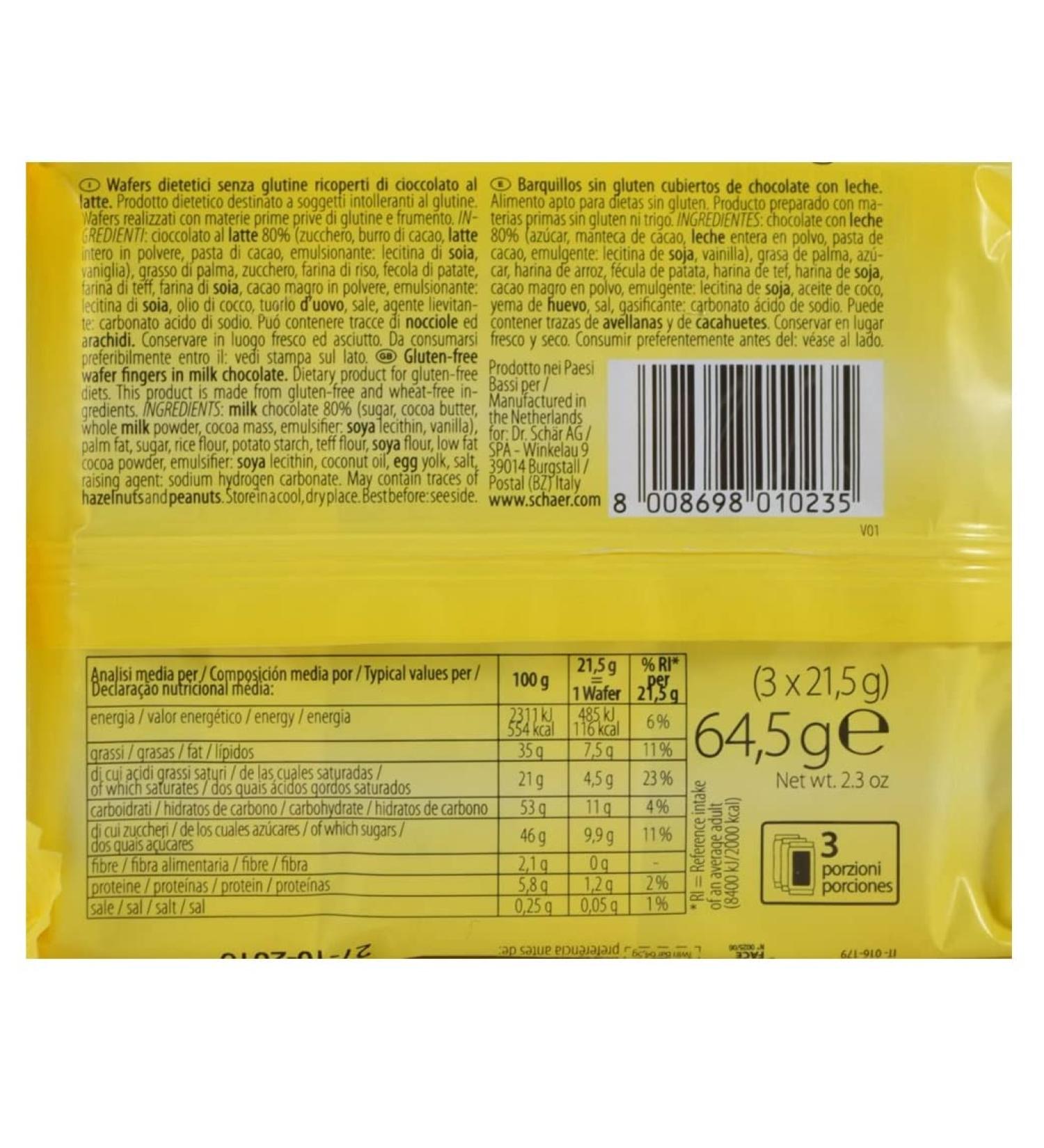 Sch r Twin Bar Set of 3 gluten-free waffles with milk chocolate coating (3 x 21.5 g) 64.5 g - Buy Online on GoSupps.com