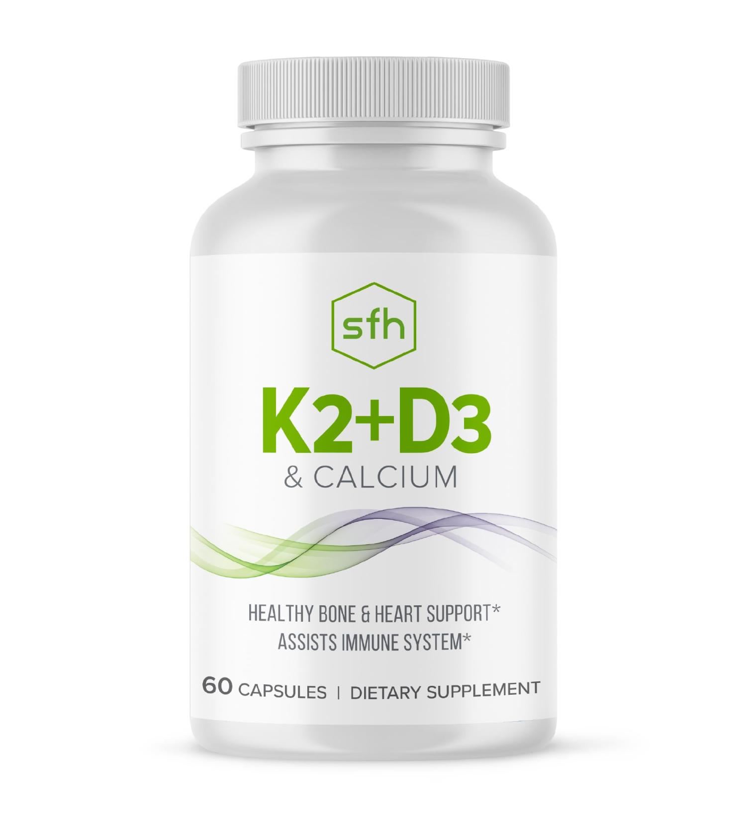 SFH K2+D3 & Calcium: The Ultimate 3-in-1 Formula for Bone Immune and Cardiovascular Health 60 Capsules - Buy Online on GoSupps.com
