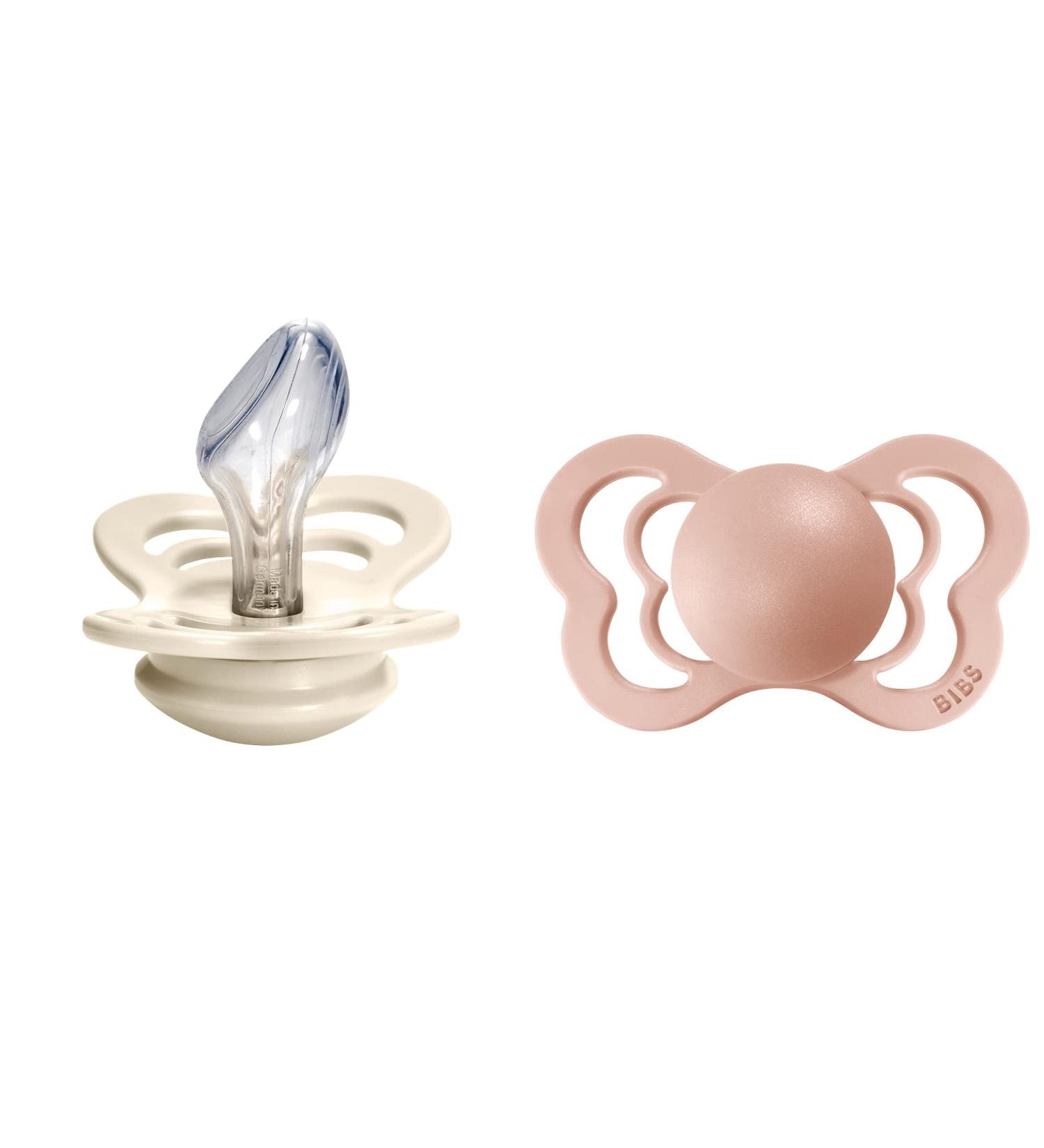 BIBS Couture Baby Pacifier 2-Pack | Made in Denmark | BPA Free | Anatomical Nipple | Size 2 (6-18 Months) | Ivory/Blush - Buy Online on GoSupps.com