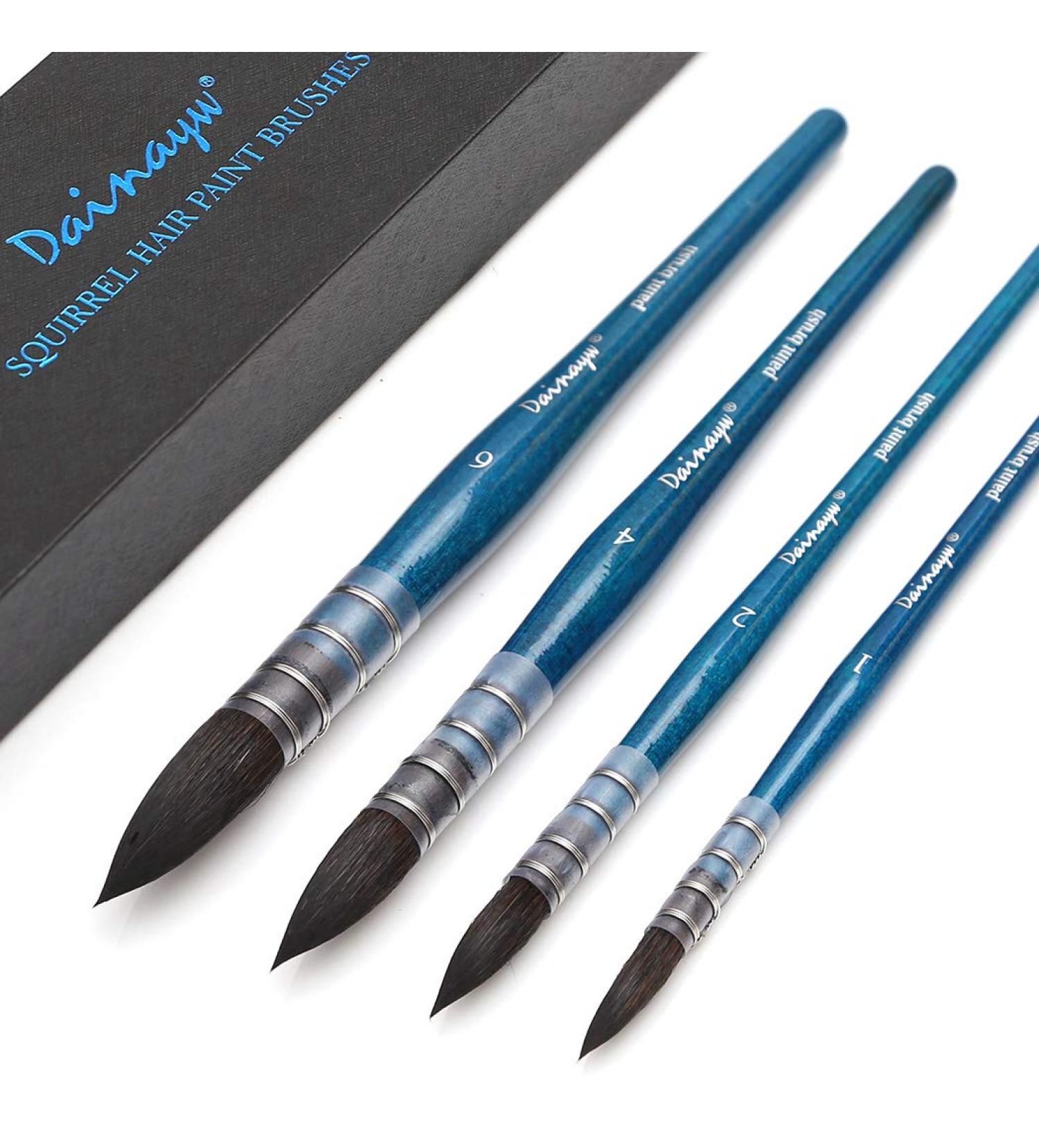 Dainayw Professional Watercolor Brushes Set - Squirrel & Horse Hair Blend Round Brush for Gouache Painting - 4 Sizes - Blue Handle - Buy Online on GoSupps.com