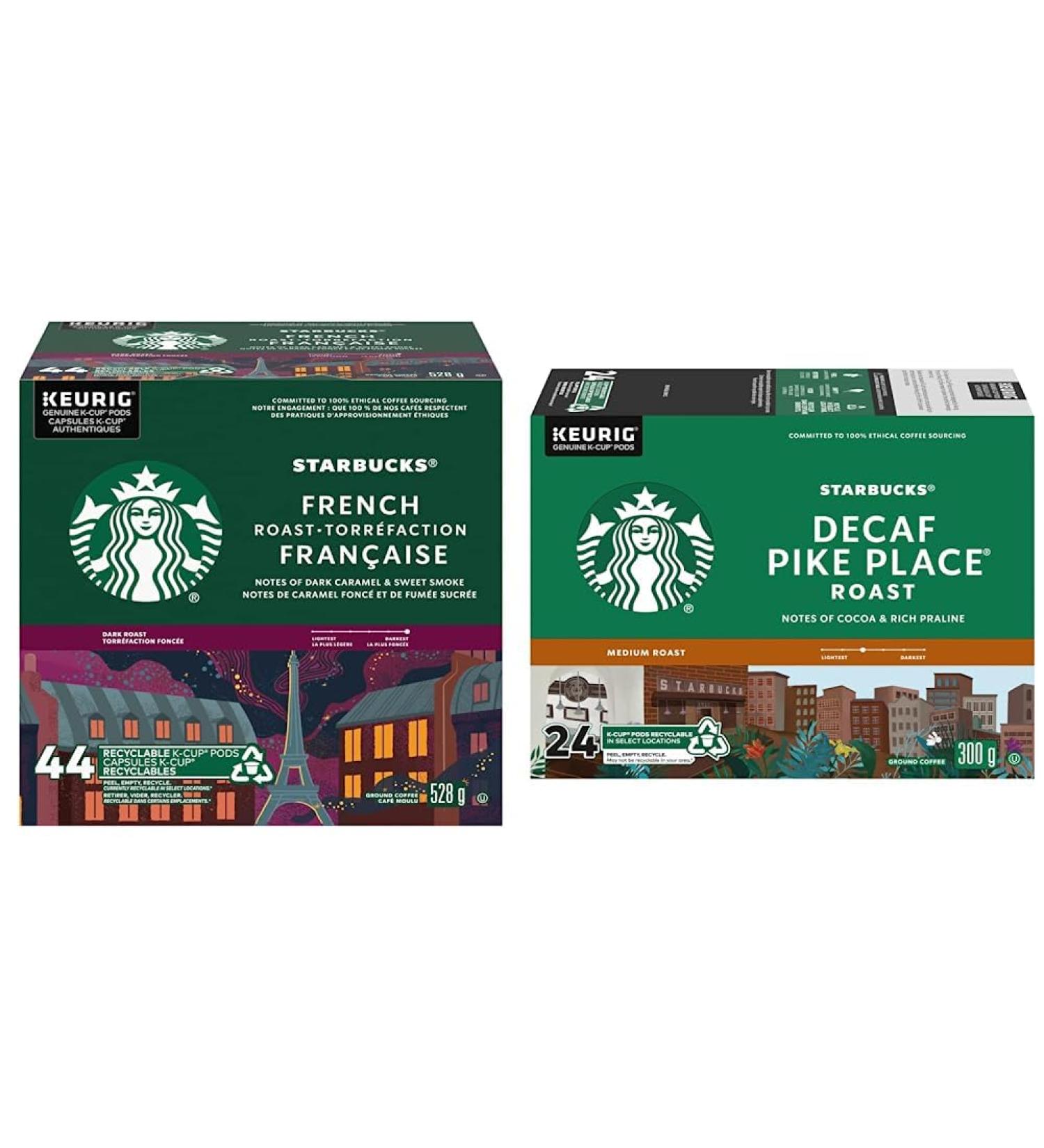 Starbucks French Roast Dark Roast Ground Coffee K-Cup Pods 44 ct Box & PIKE PLACE Decaf Roast Medium Roast Ground Coffee K-CUP Pods 24 ct Box Coffee + Coffee PIKE PLACE Decaf - Buy Online on GoSupps.com