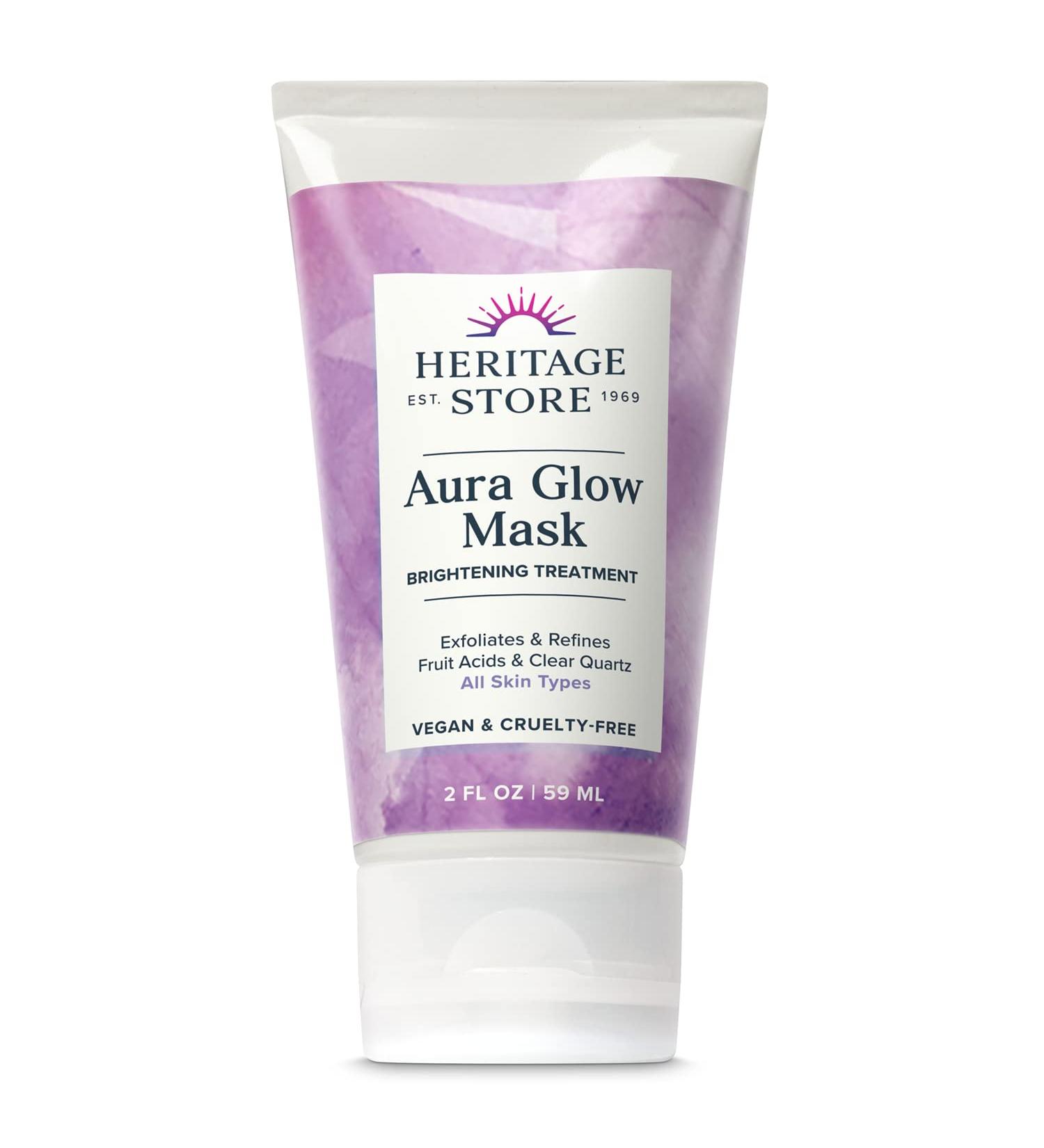HERITAGE STORE Aura Glow Facial Mask - Brightening Exfoliating Gel Treatment for All Skin Types with AHA Hyaluronic Acid & Sea Moss | Vegan & Paraben Free - 2oz - Buy Online on GoSupps.com