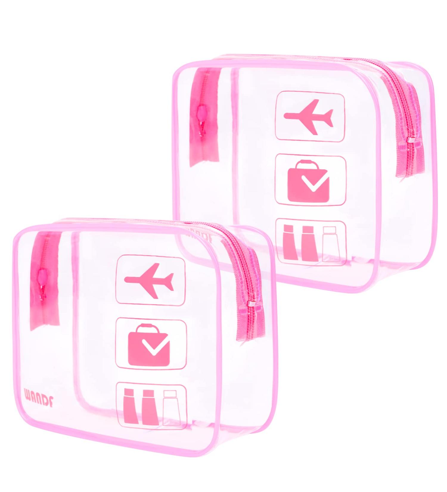 TSA Approved Clear Toiletry Bag Set - 2 Pink Carry-On Cosmetic Pouches for Men & Women - Buy Online on GoSupps.com