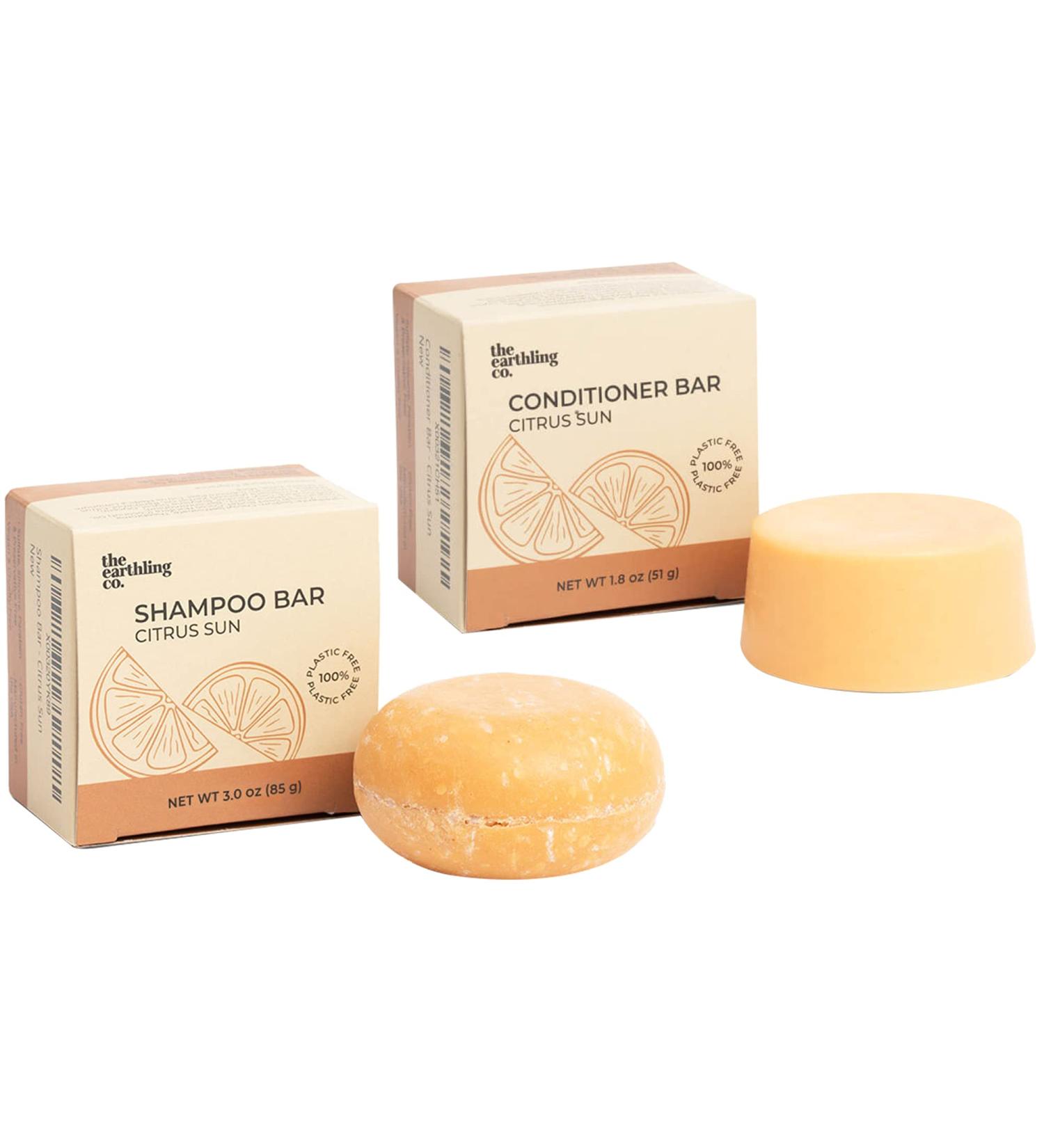 Earthling Co. Citrus Sun Bar Shampoo & Conditioner Set - Plant-Based, No Parabens, Sulfates, Silicones - Eco-Friendly Bars for All Hair Types - Buy Online on GoSupps.com