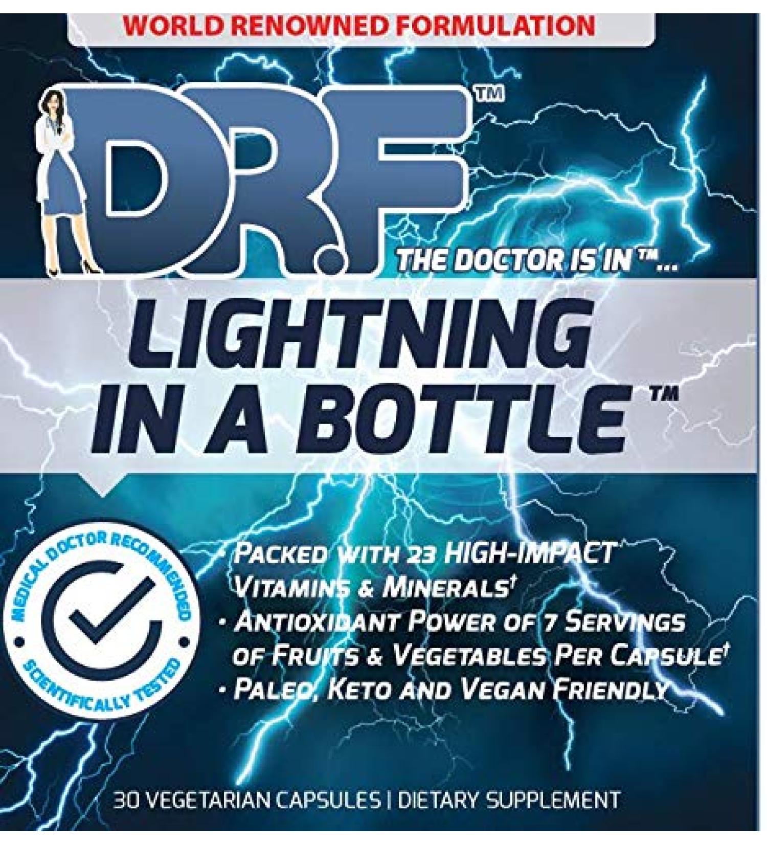 Lightning in a Bottle by Dr. Farrah World Renown Medical Doctor | 23 High Impact Vitamins & Minerals | Antioxidant Power of 7 Servings of Fruit & Vegetables | Paleo Keto & Vegan Friendly - Buy Online on GoSupps.com
