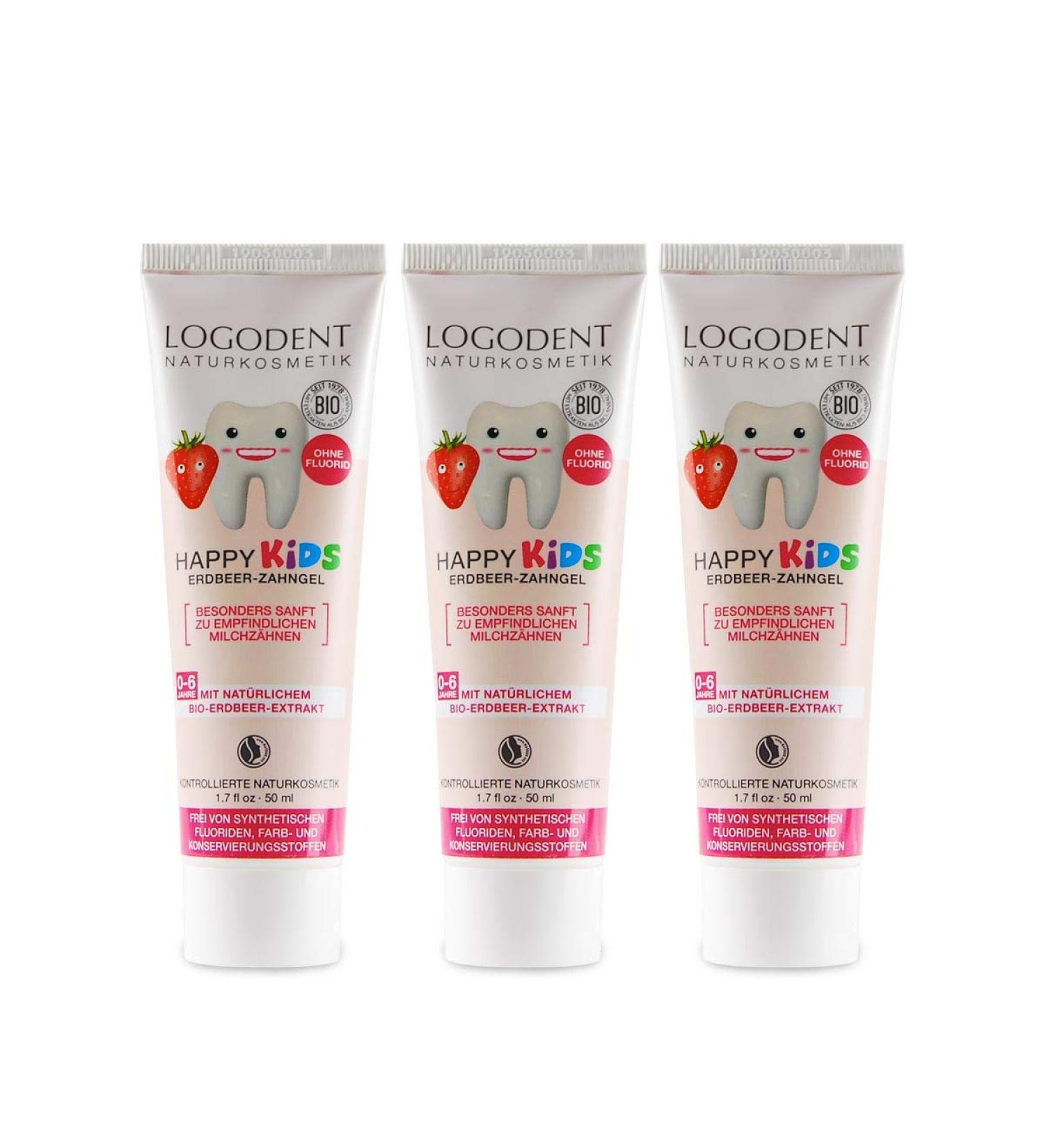 Logodent Children s Toothed Strawberry Toothpaste - Organic Vegan Fluoride-Free 3x50 ml - Natural Ingredients for Kids' Dental Care - Buy Online on GoSupps.com