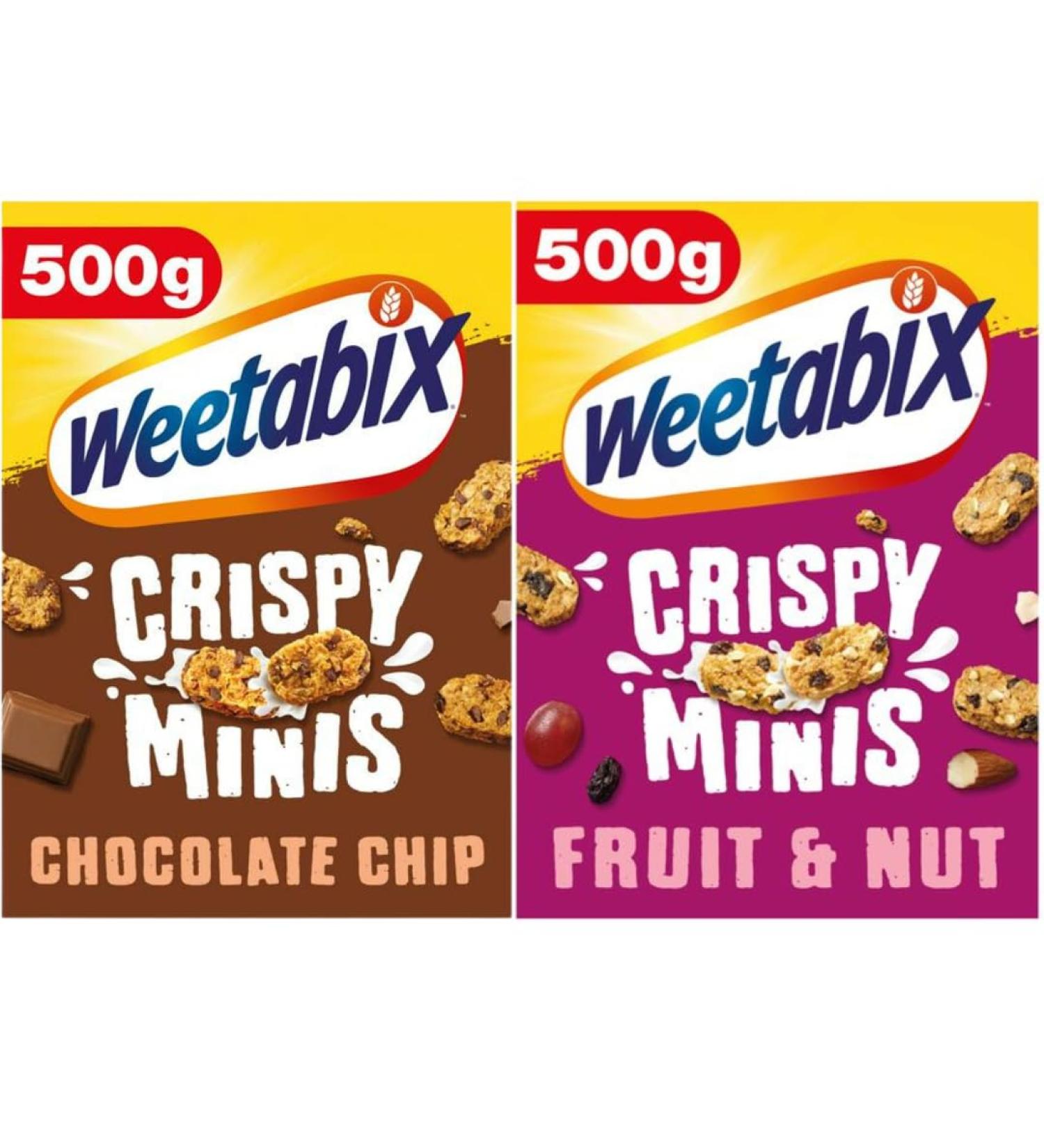 Weetabix Crispy Minis Fruit & Nut 500g and Weetabix Crispy Minis Chocolate Chip 500g (2 Pack Mixed Bundle) - Buy Online on GoSupps.com