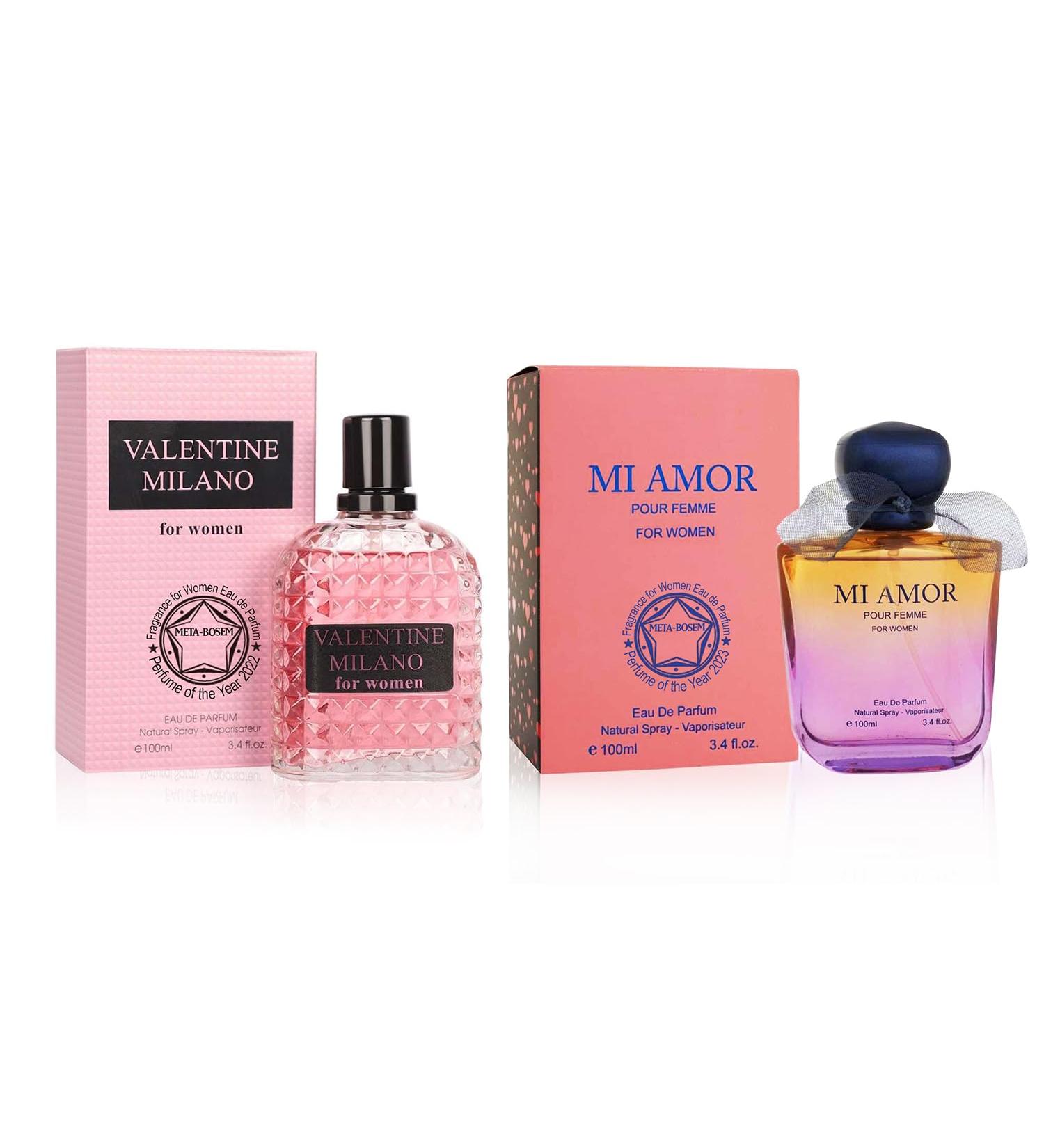 META-BOSEM Valentine &Mi Amor 2 Piece Set for Women Eau de Parfum Natural Spray | Floral and Jasmine Notes | Seductive and Fresh Fragrance | Casual and Formal Wear 3.4 Fluid Ounce/100 Ml Each - Buy Online on GoSupps.com